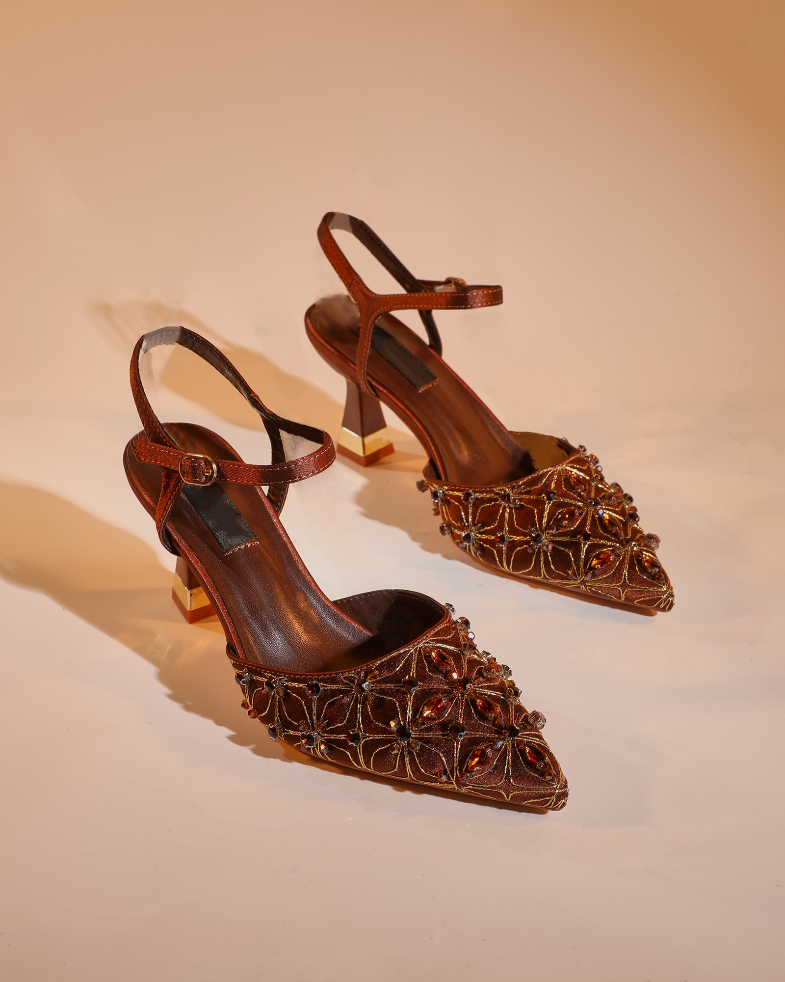 Flora Rhinestone Slingback Pumps In Chocolate