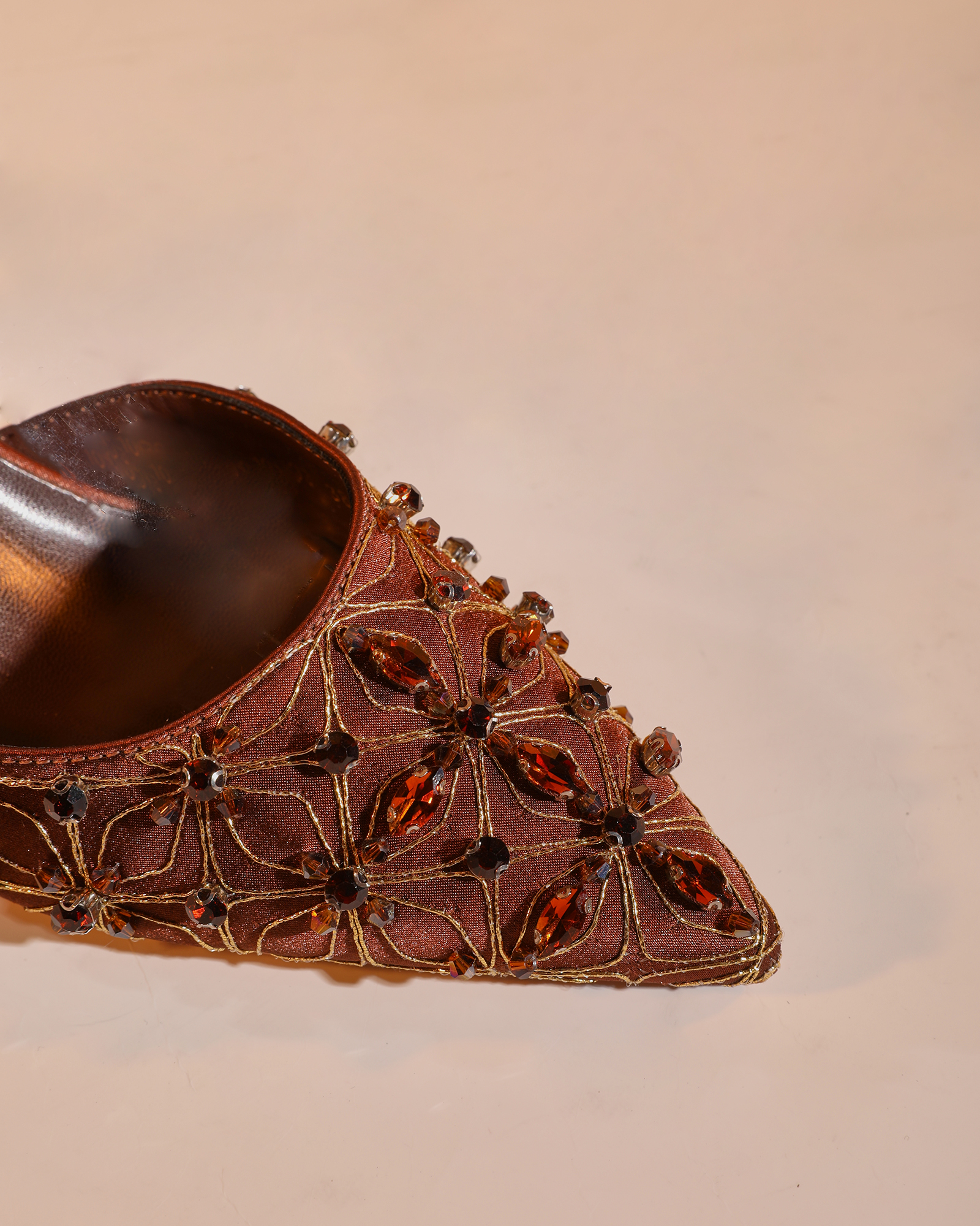 Flora Rhinestone Slingback Pumps In Chocolate