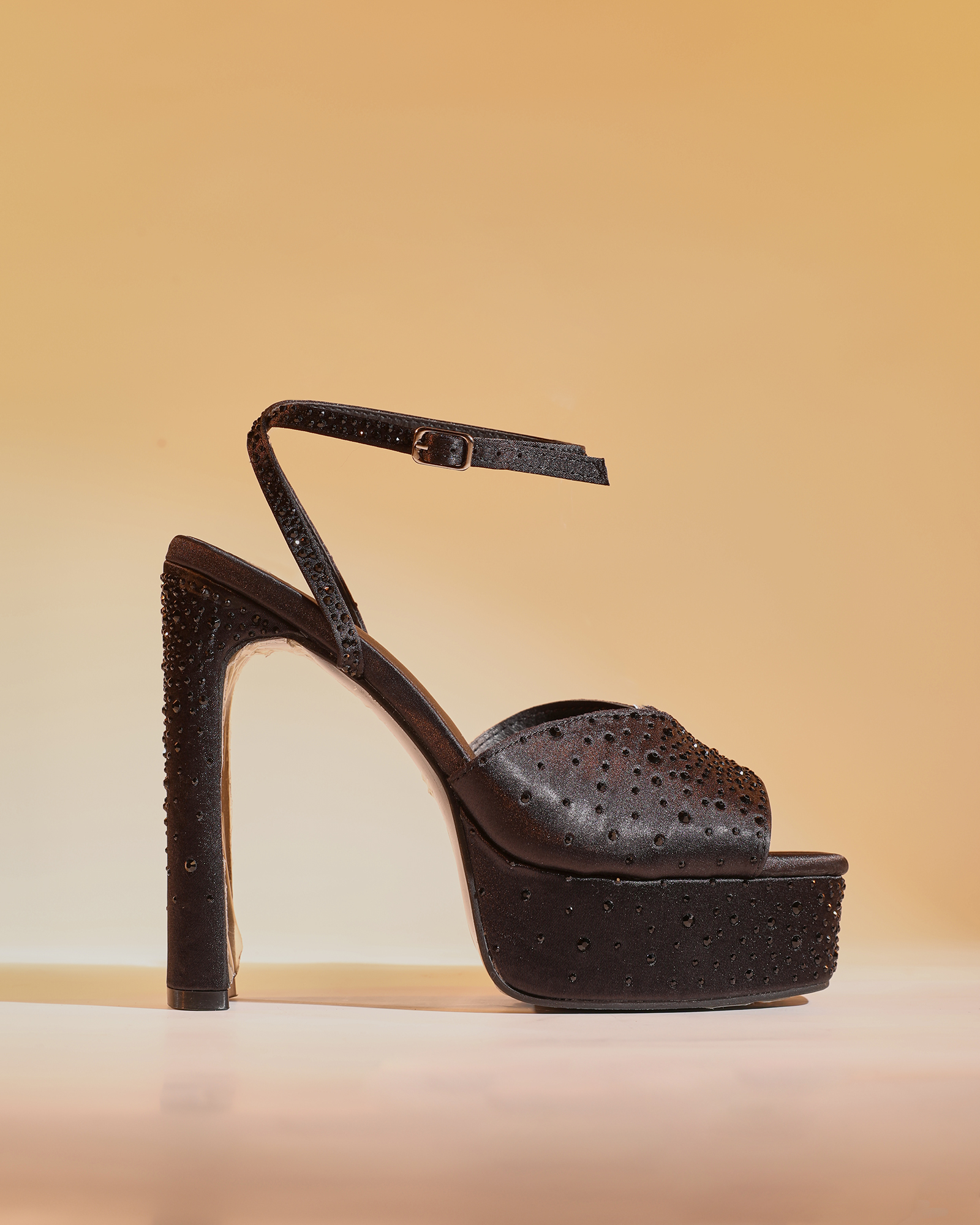 Hagir Rhinestone Satin Platform Sandals In Black