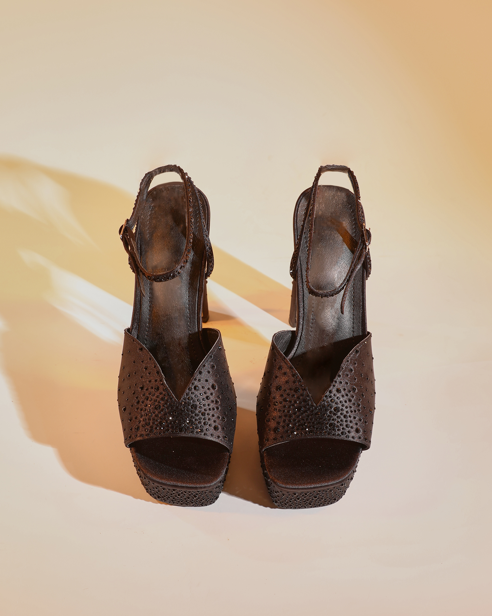 Hagir Rhinestone Satin Platform Sandals In Black