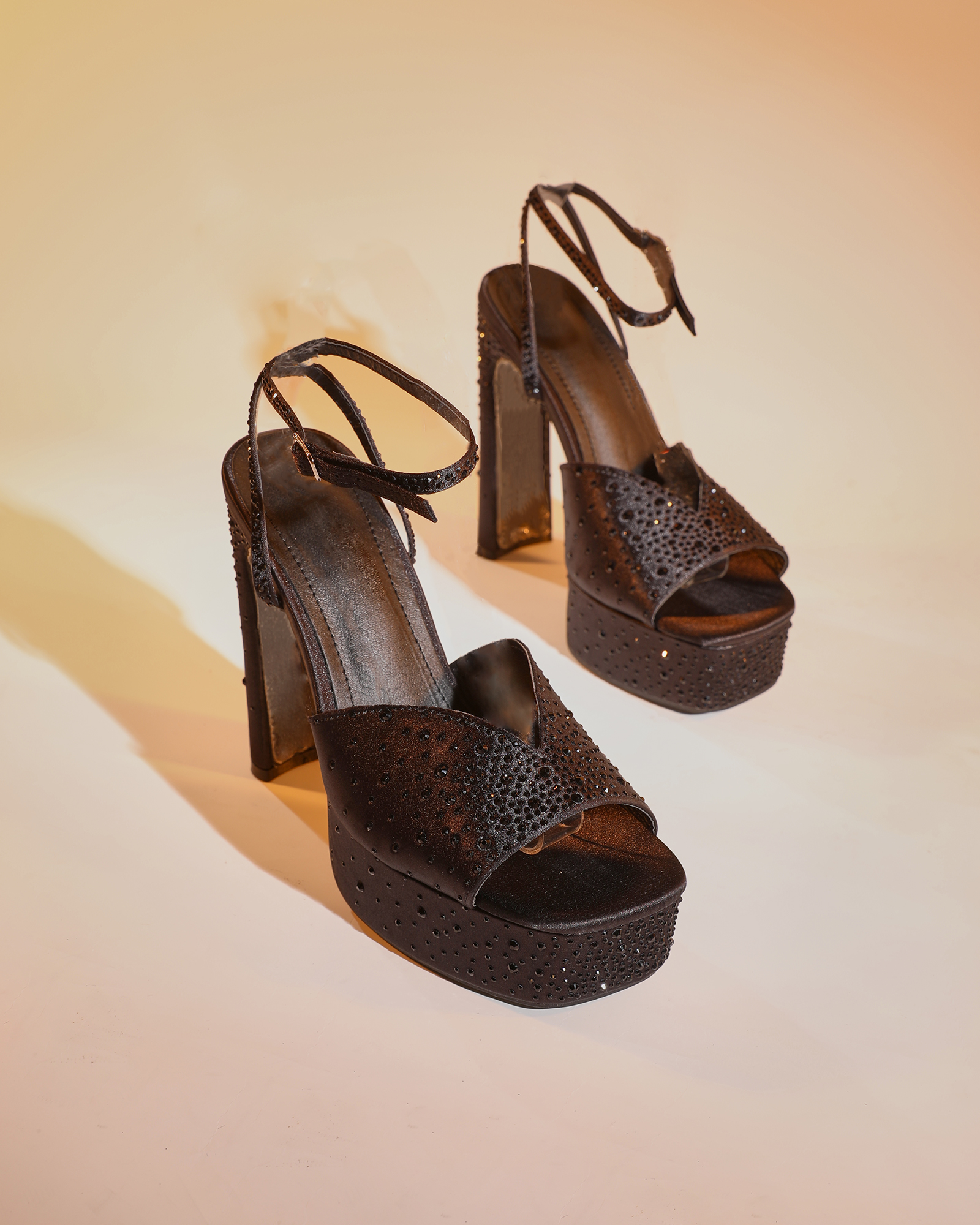 Hagir Rhinestone Satin Platform Sandals In Black