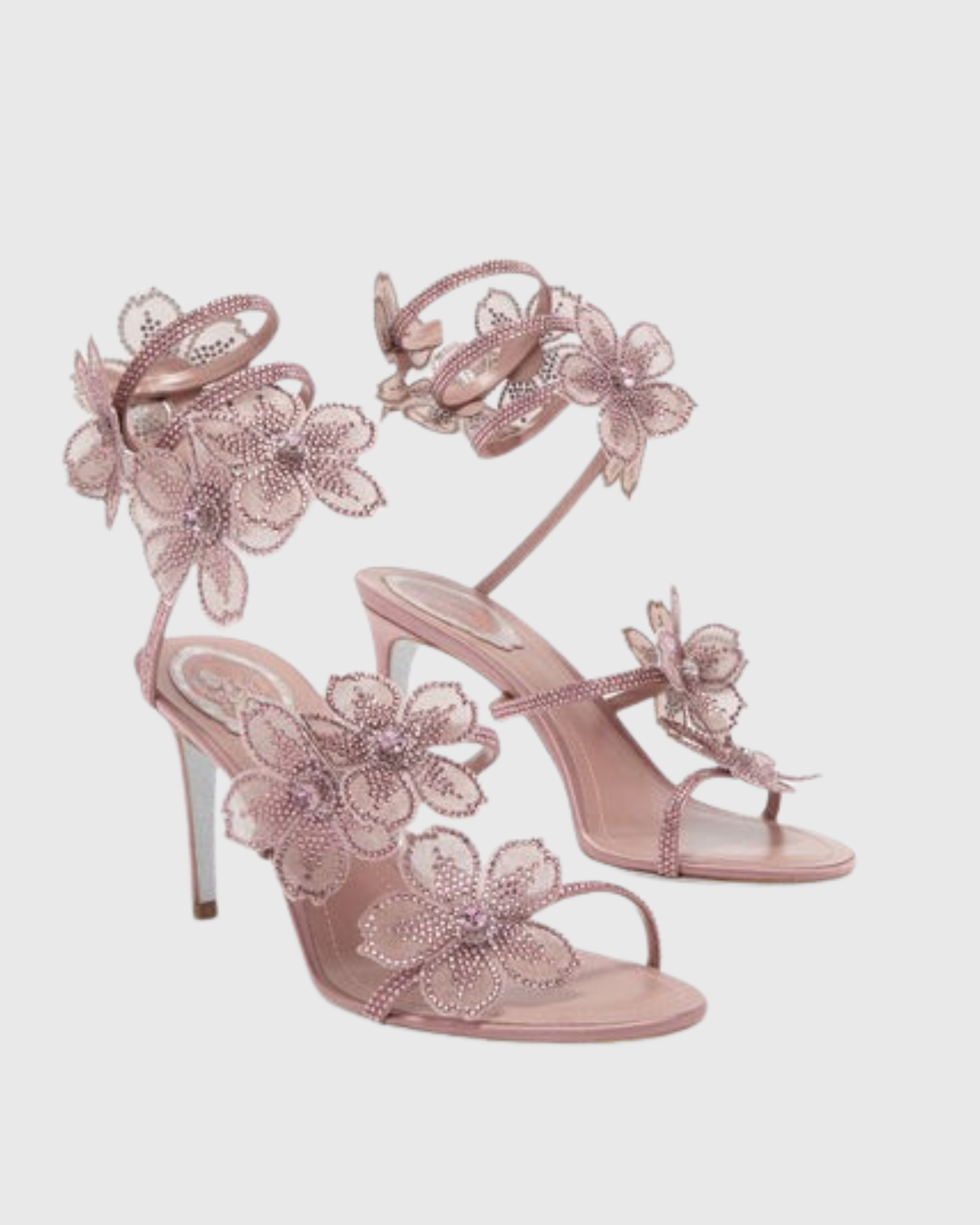 Elisa Flower Embellished Snake Sandals In Blush
