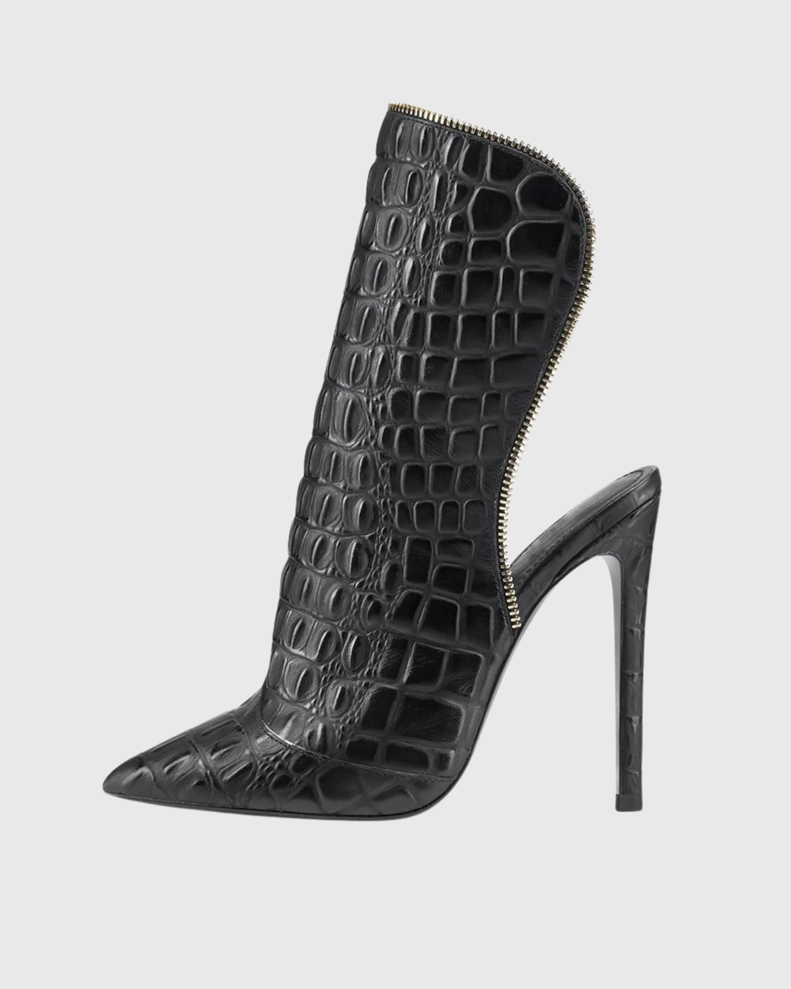 Adannaya Crocodile Embossed Pointed Toe Mid Calf Boots