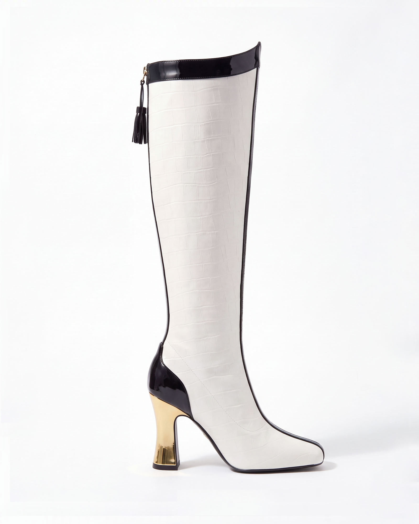Myrto Crocodile Print Knee Hight Boots