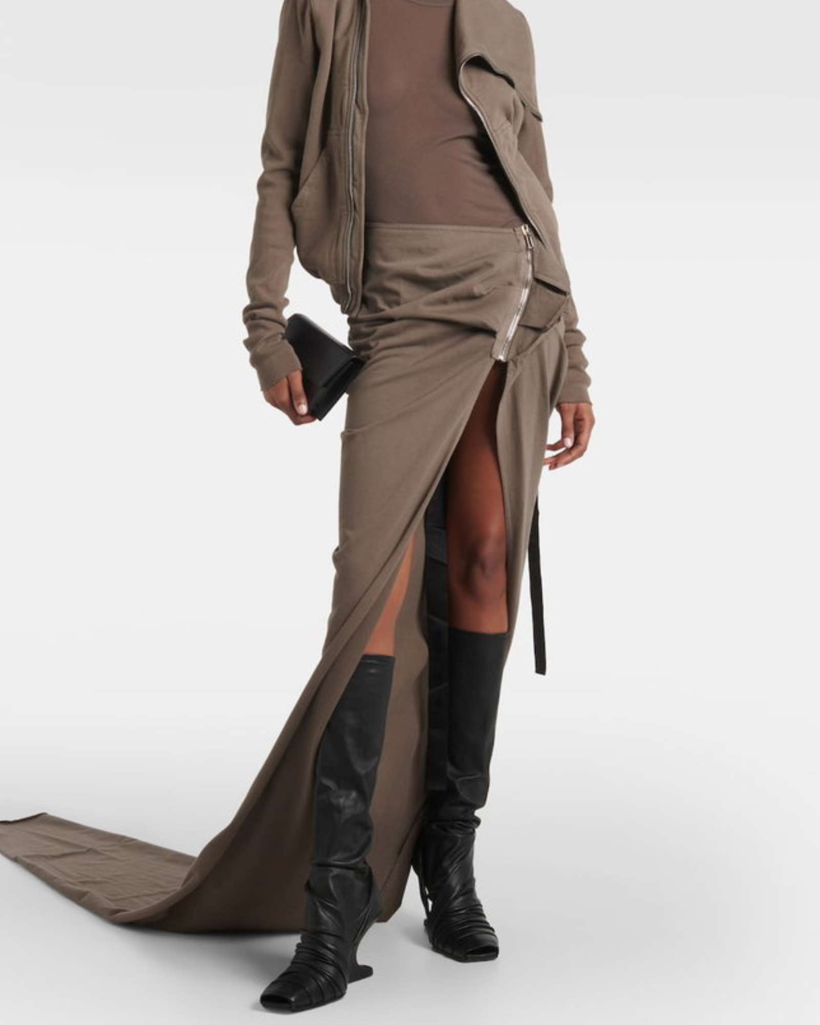 Nahid Ruched Wedge Knee High Boots In Black