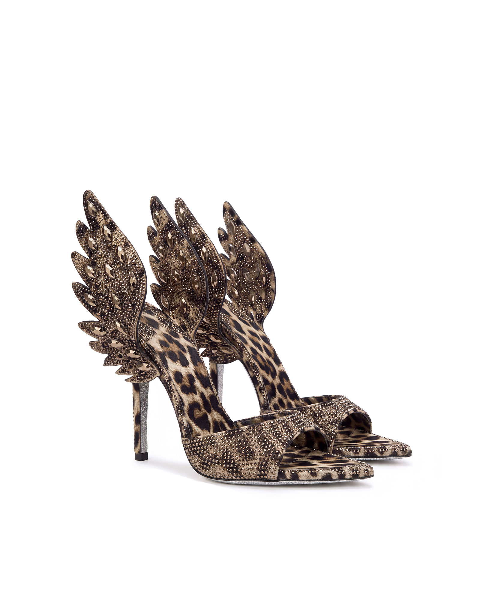 Nadja Rhinestone Wing Mules In Leopard