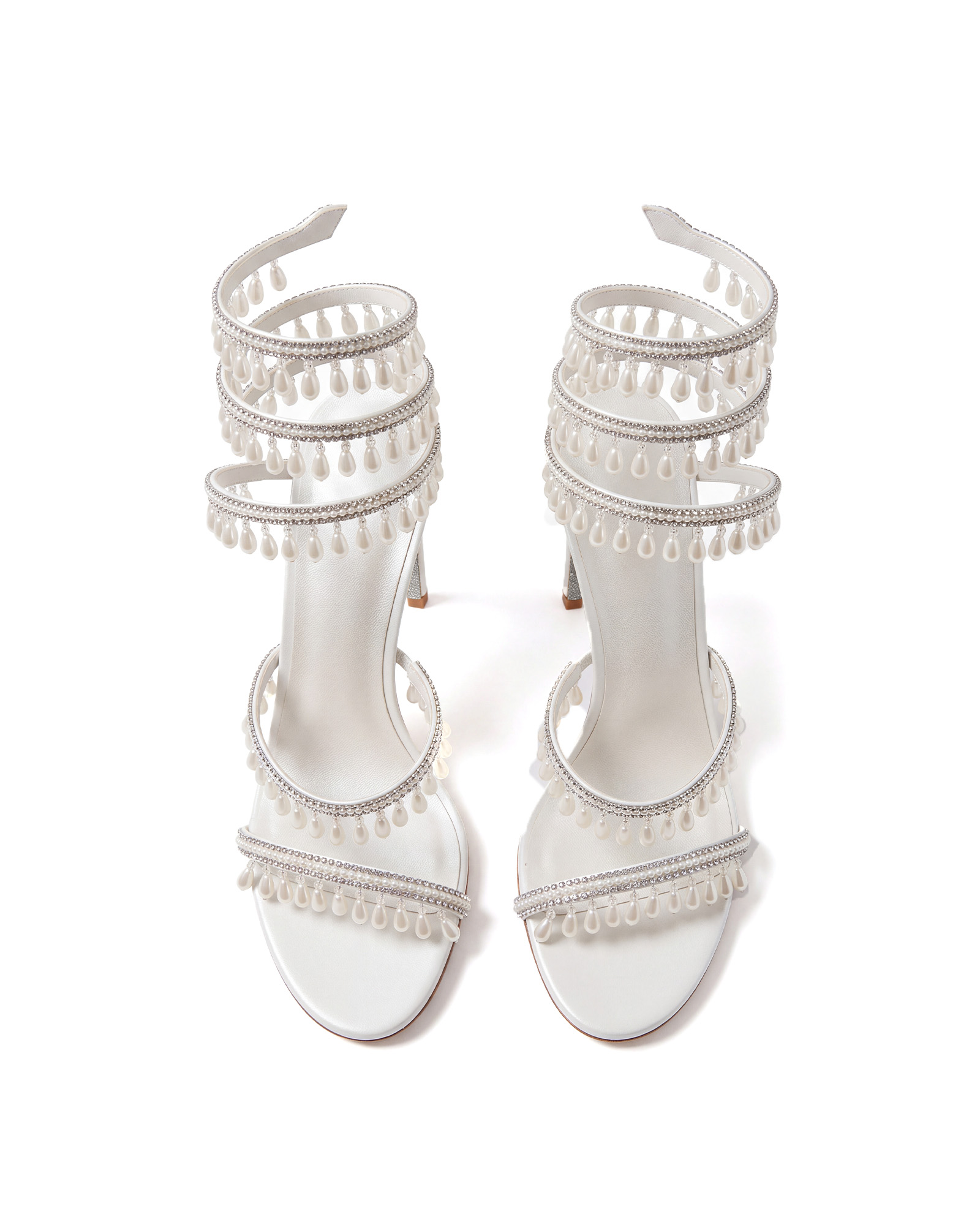 Elisa Rhinestone Fringe Snake Sandals In White