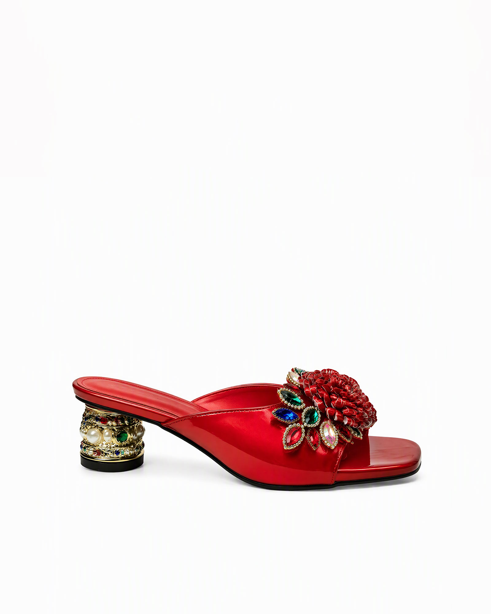 Pablo Flower Rhinestone Mules In Red
