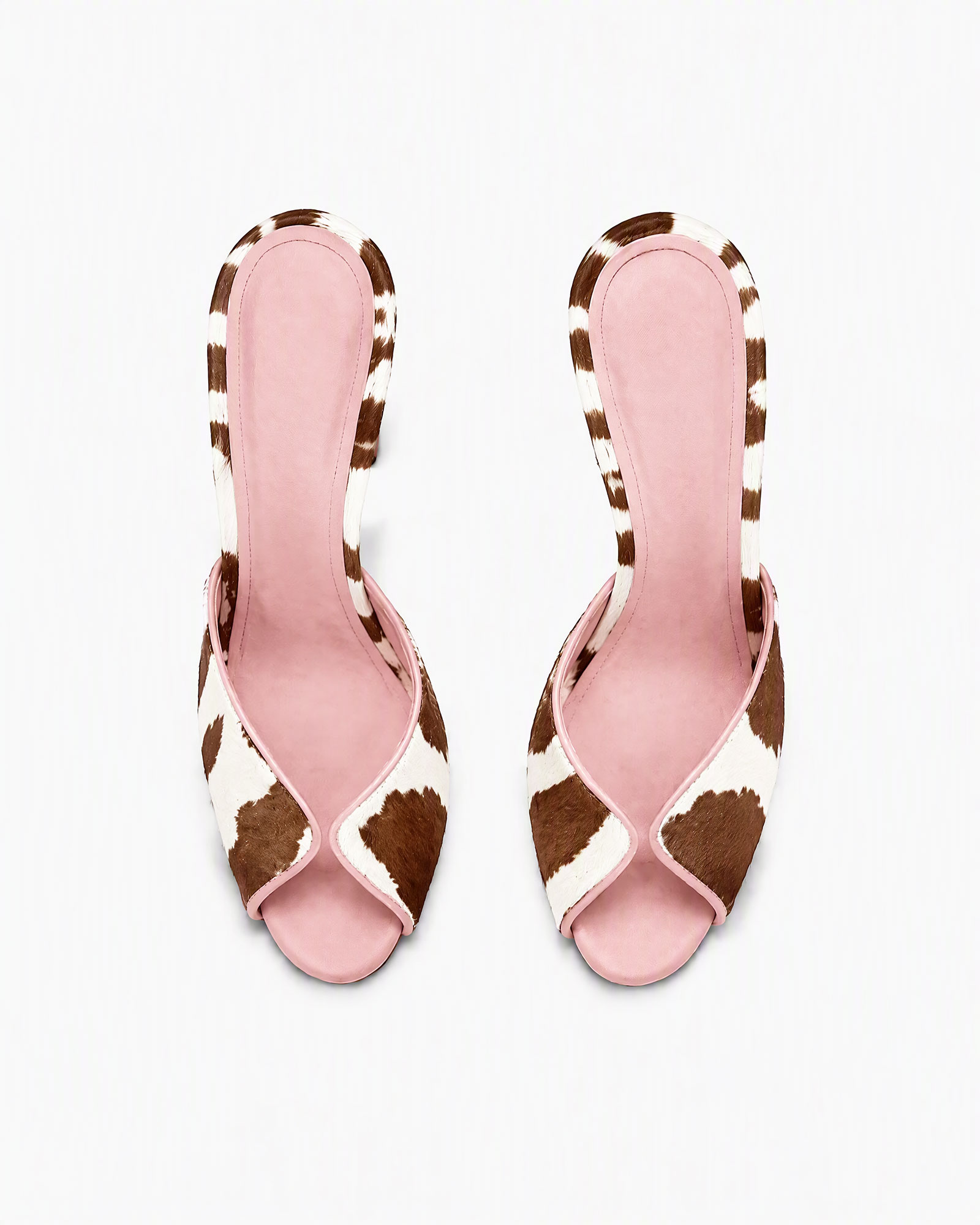 Kairi Cow Paint Peep Toe Mules In Pink