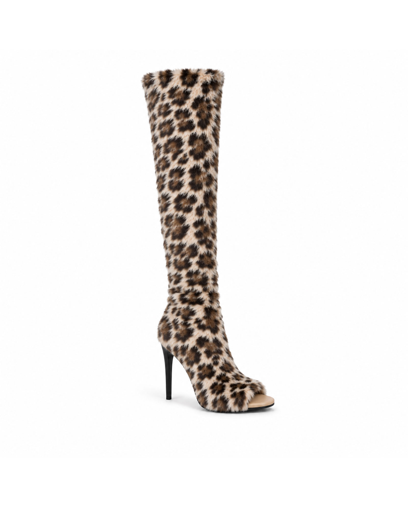 Lareina Leopard Print Faux Fur Knee High Boots