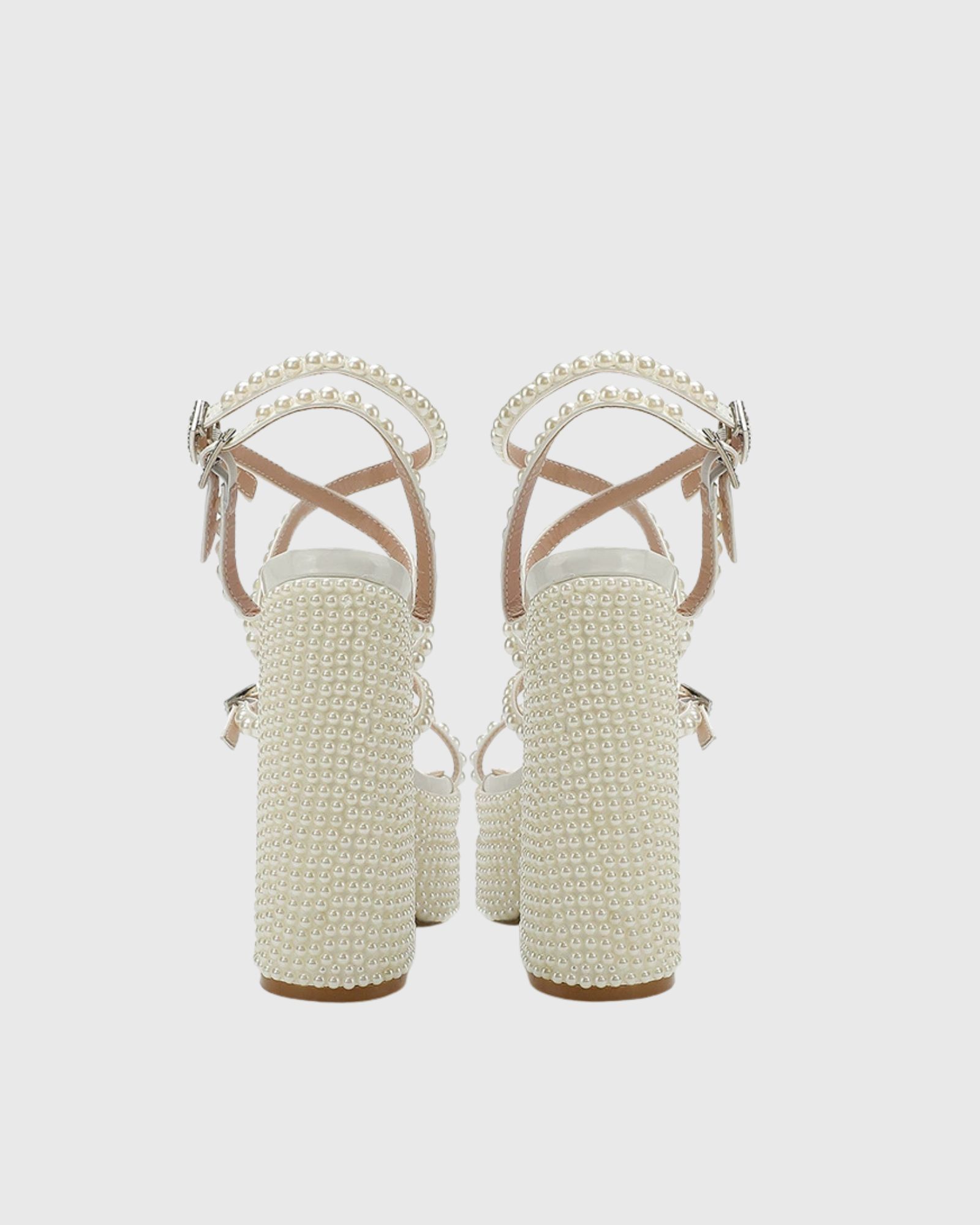 Ellwood Platform Strap Pearl Leahter Sandals In White