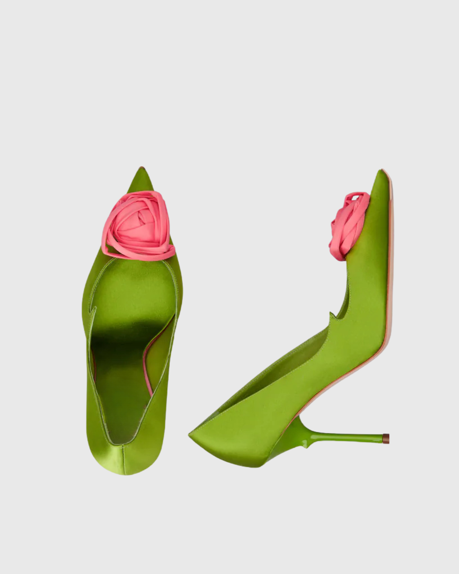 Sage Rose Satin Pumps In Green