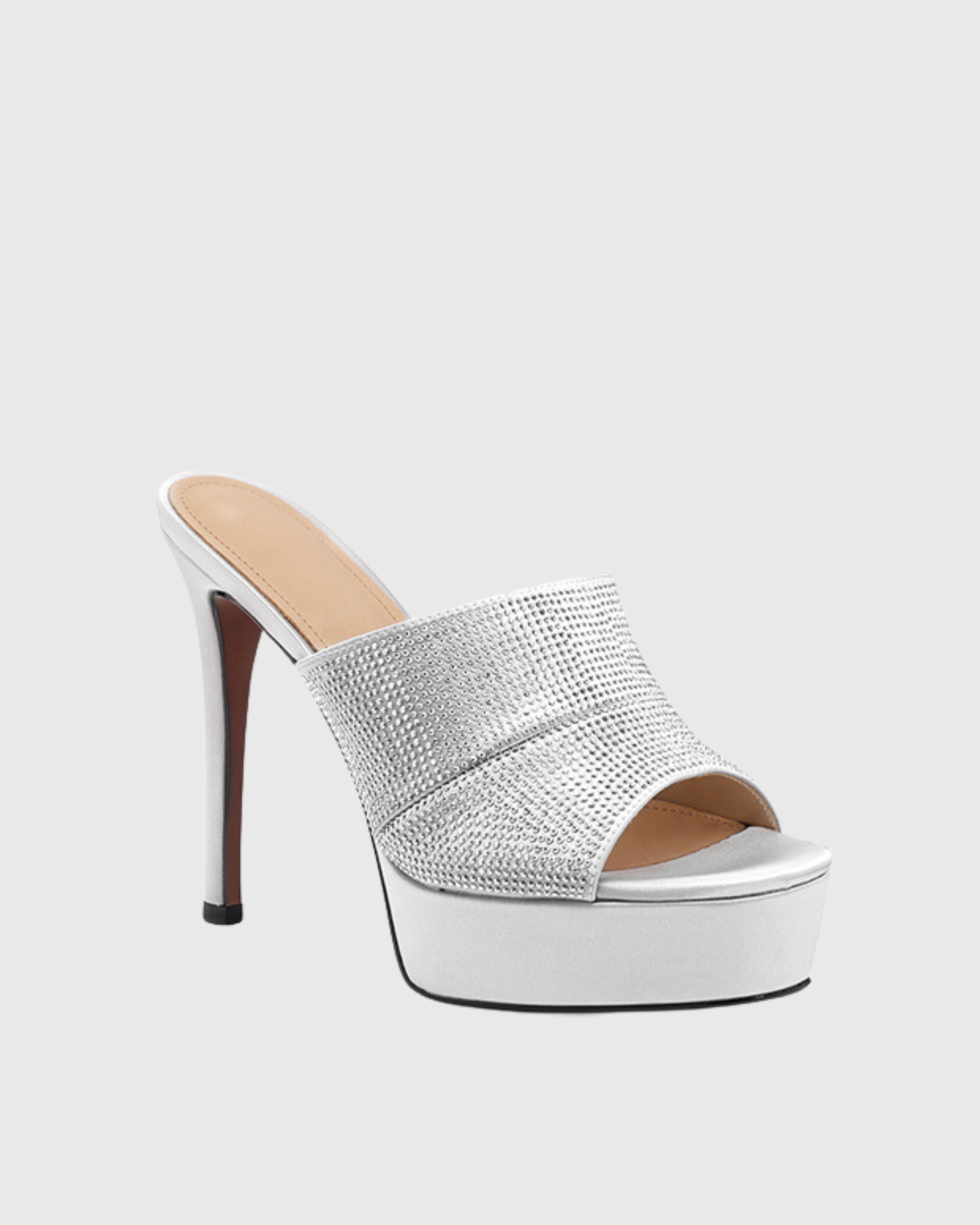 Mirelle Platform Rhinestone Mules In Silver