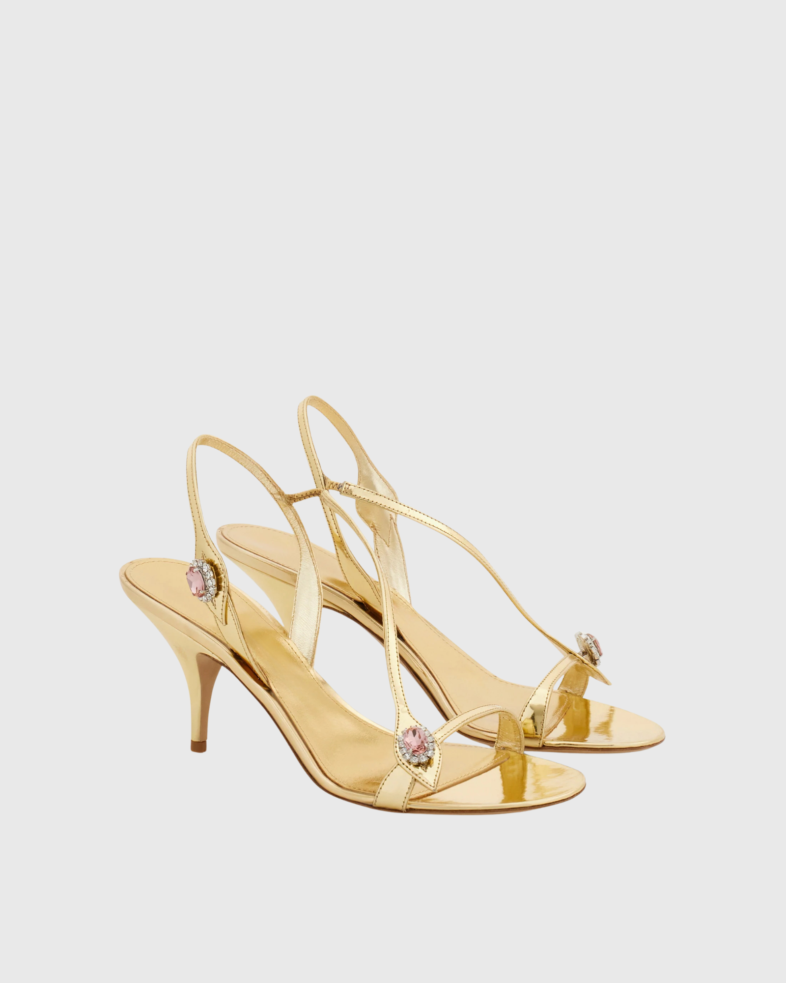 Lunelle Rhinestone Leather Sandals in Gold