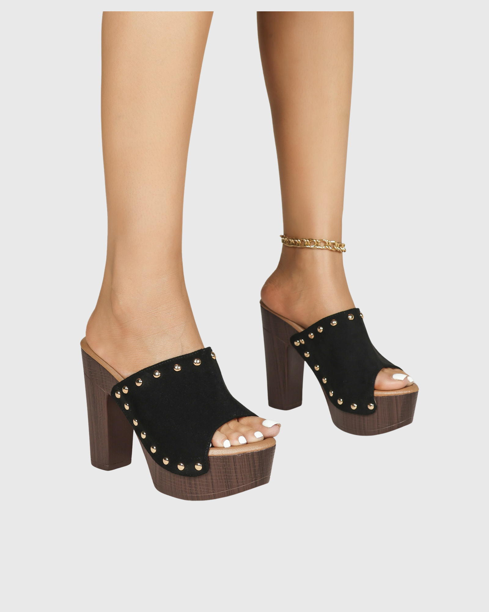 Hartley Studded Clog Wedge Heels In Black