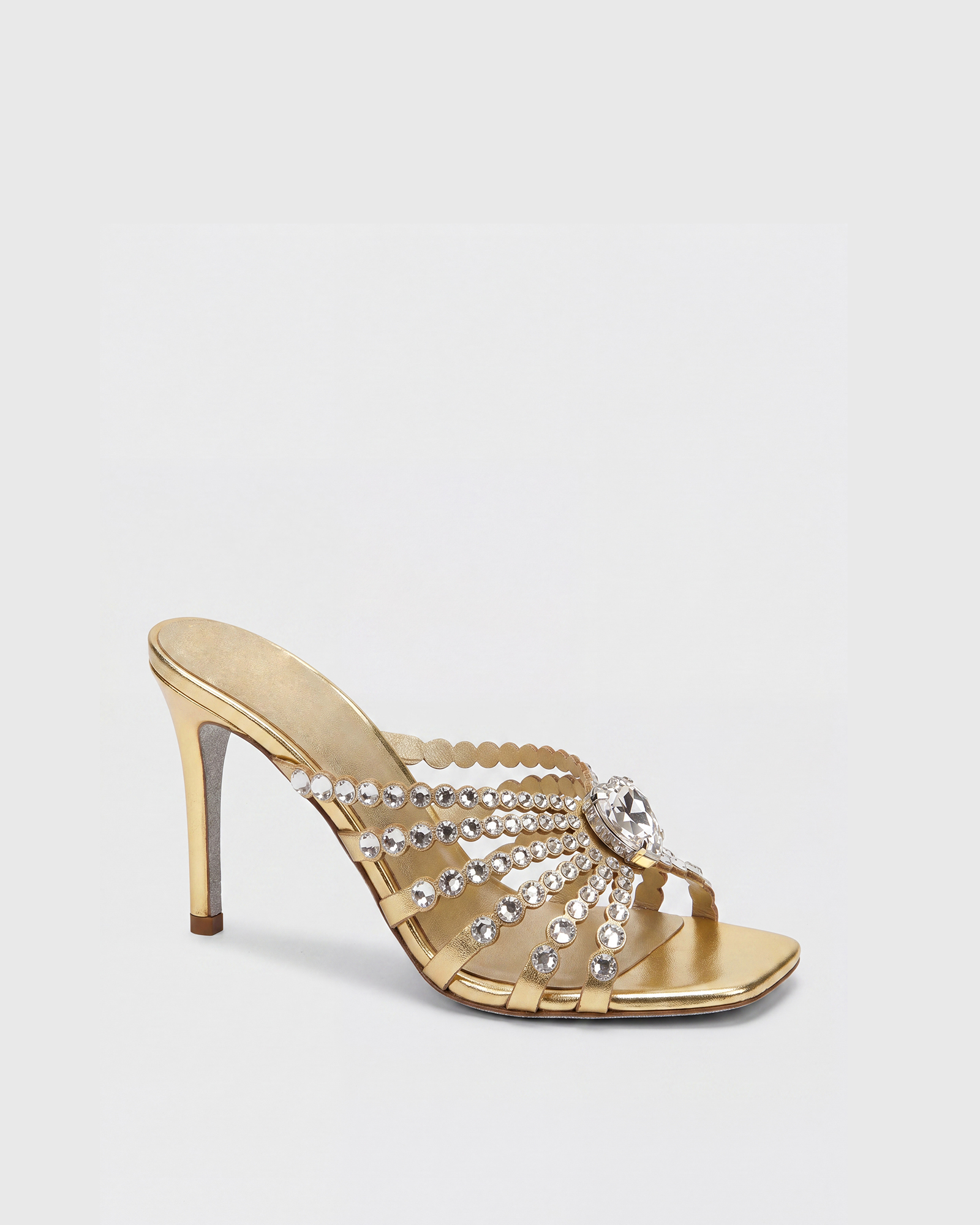 Ilary Rhinestone Cage Mules In Gold
