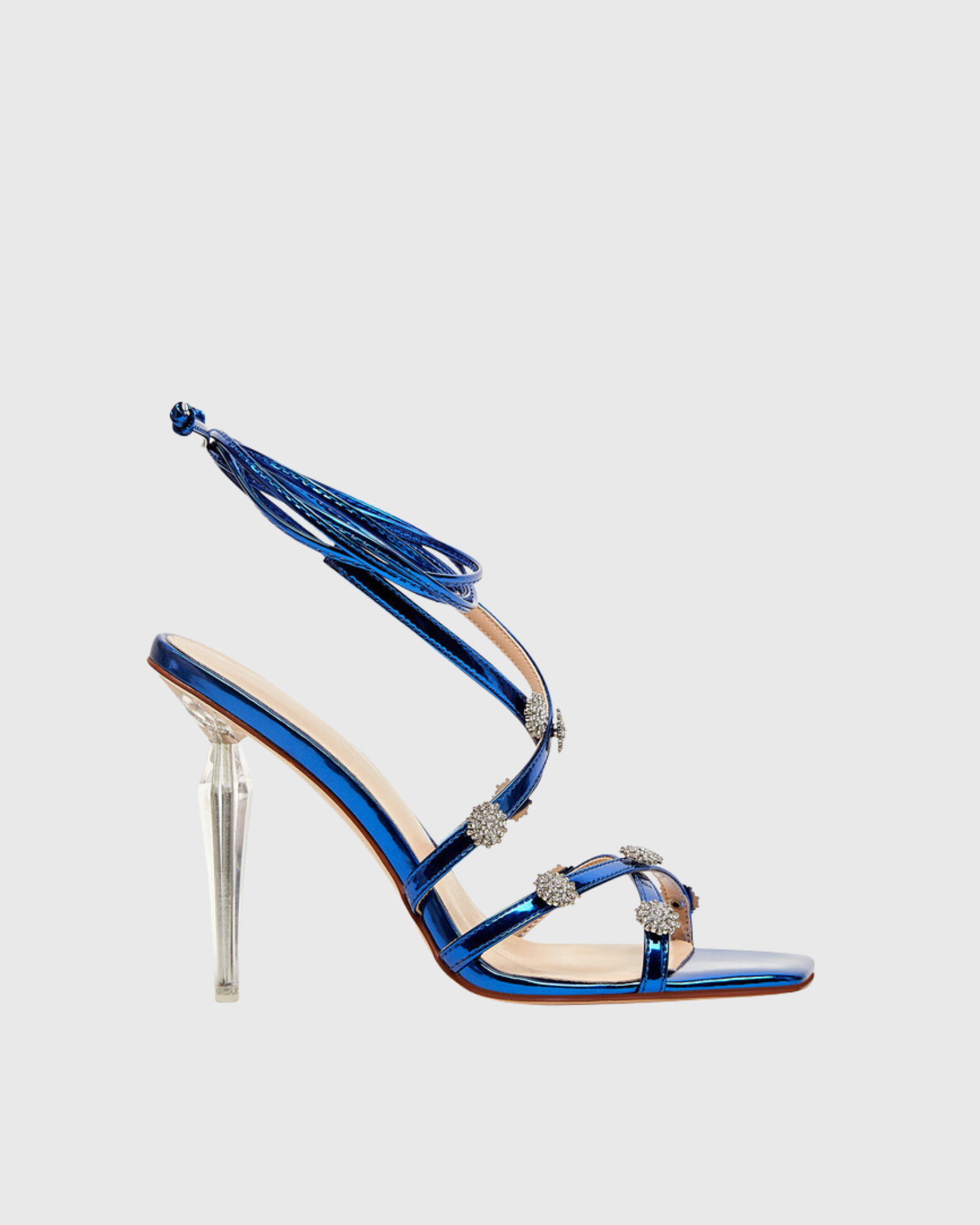 Ofelia Rhinestone Flower Lace Up Sandals In Blue