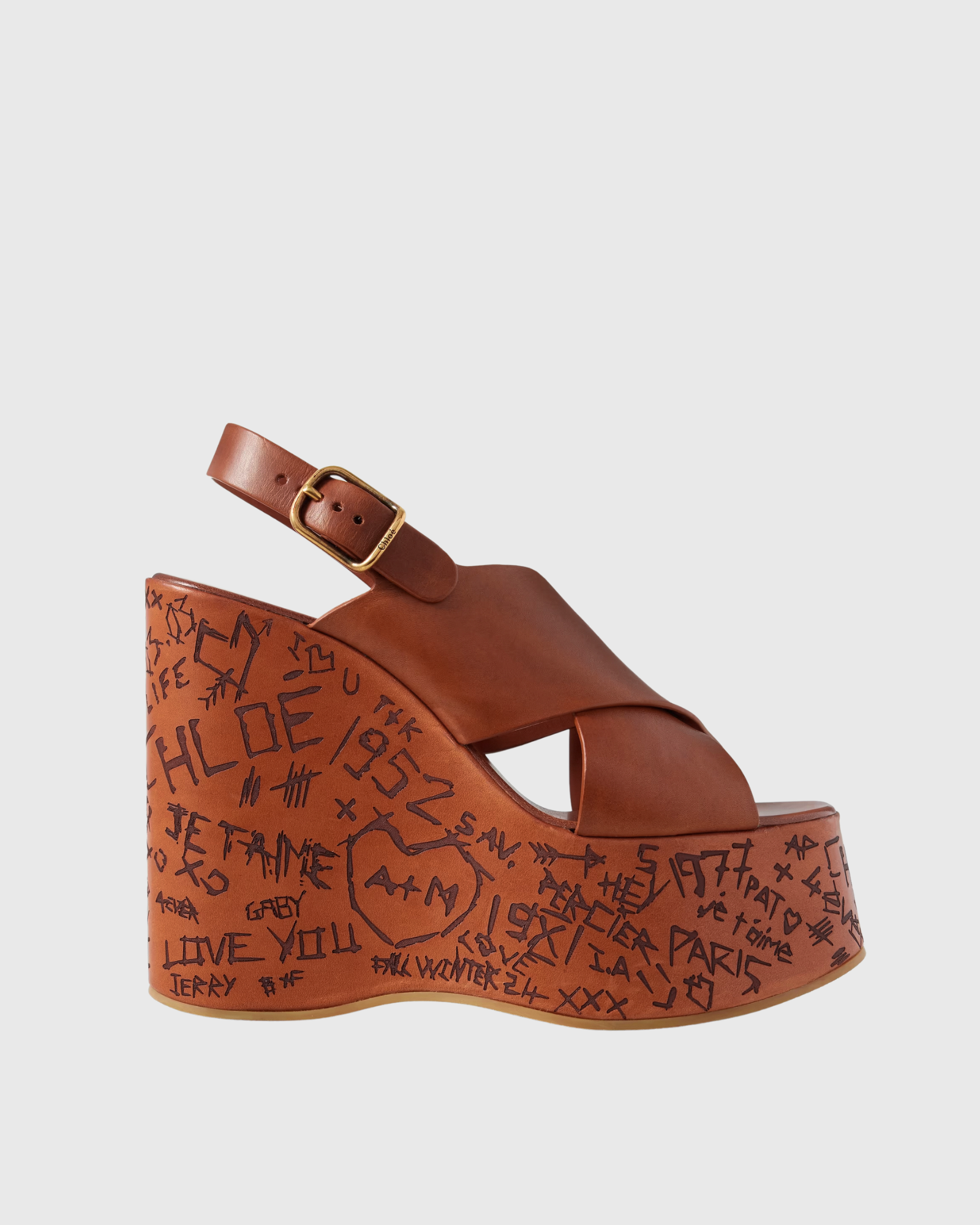 Celestia Graffiti Platform Wedge Sandals In Caramel