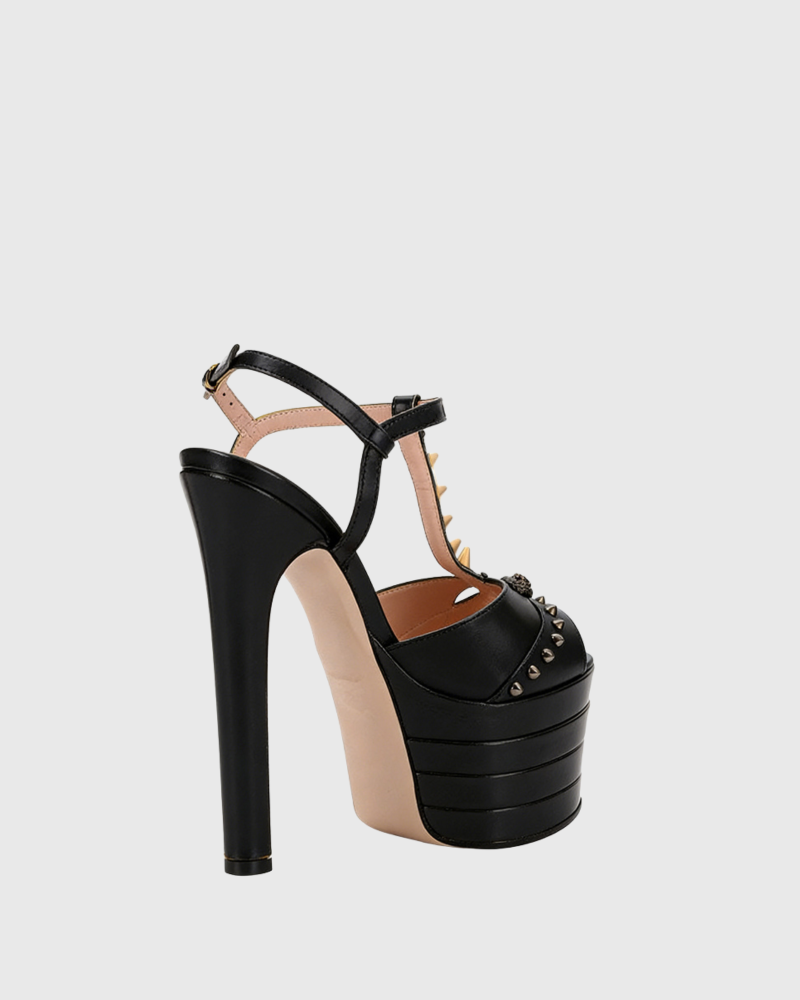 Dionisia Rivet Open Toe Platform Heels In Black