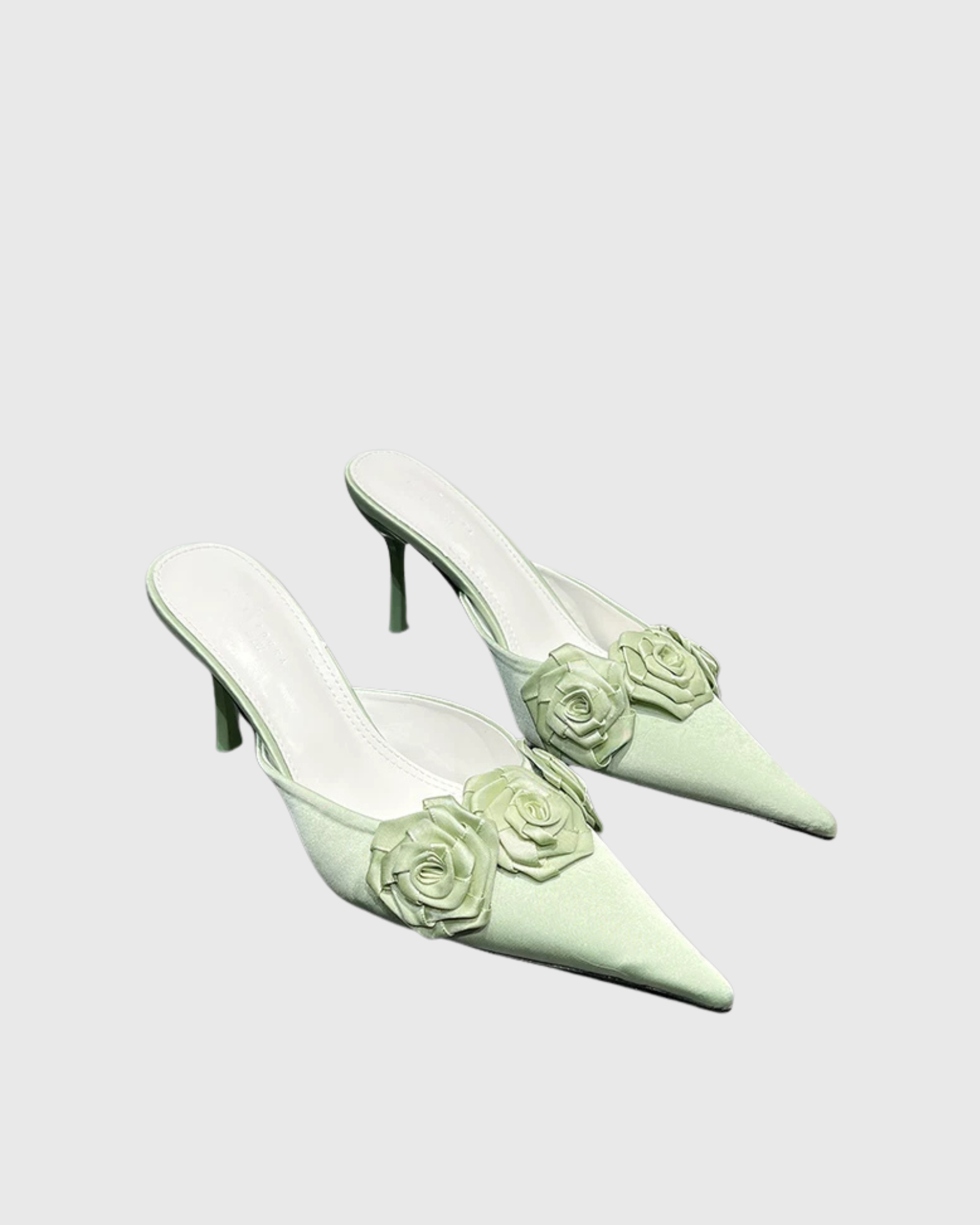Domitilla Triple Flower Satin Mules In Green