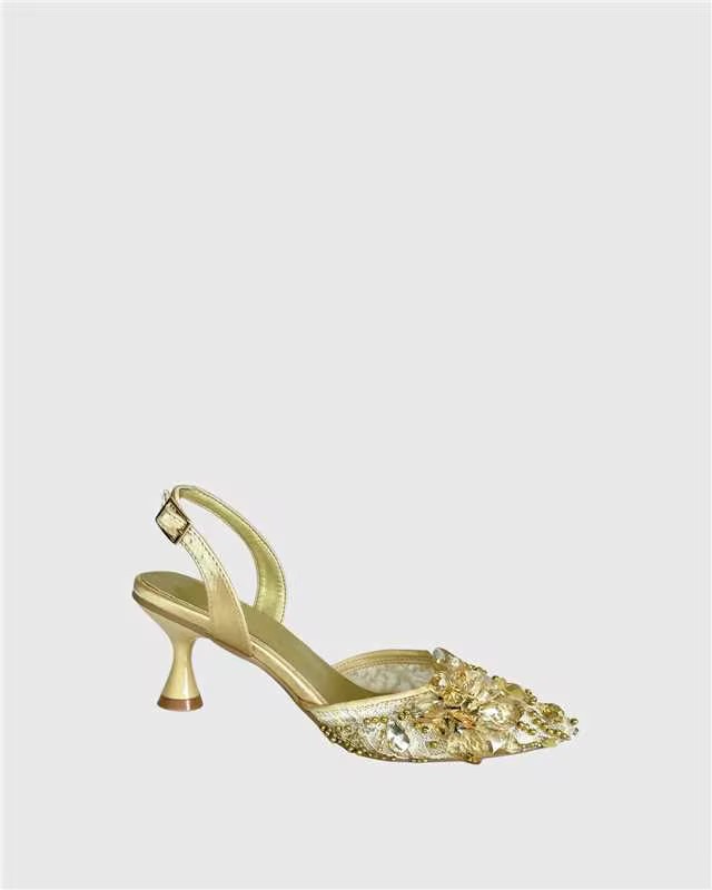 Fereydoon Slingback Rhinestone Pumps In Gold