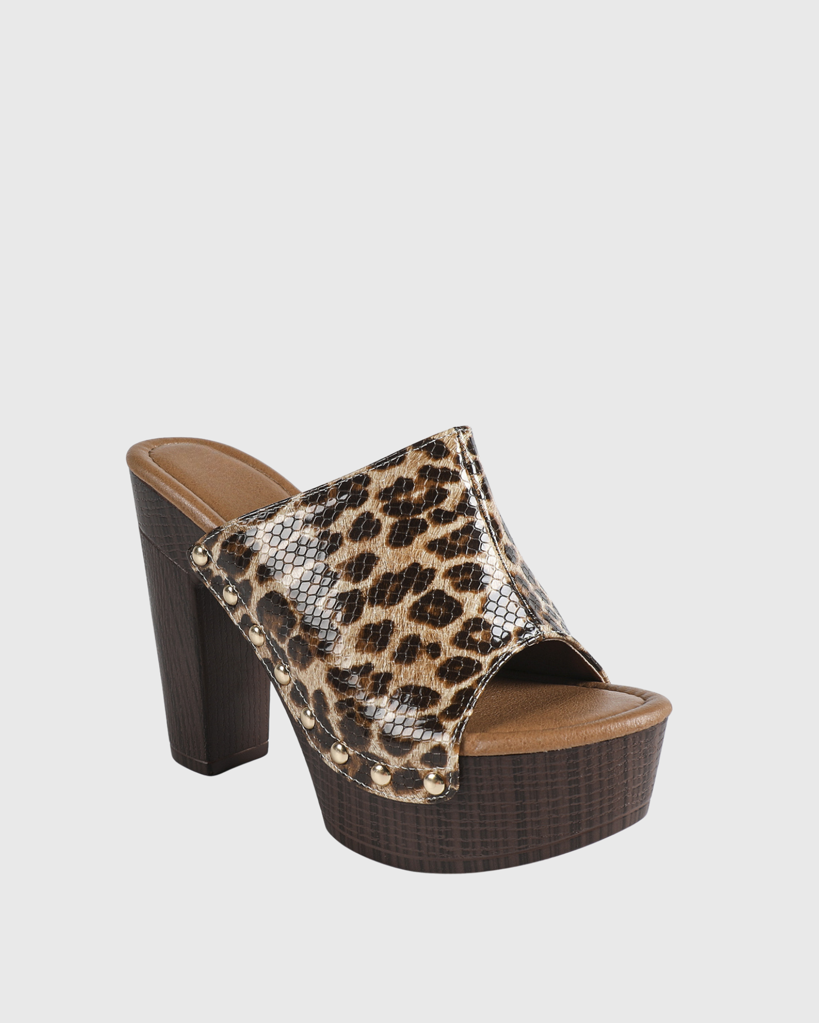 Fiacre Studded Leopard Print Clog Wedge Heels In Brown