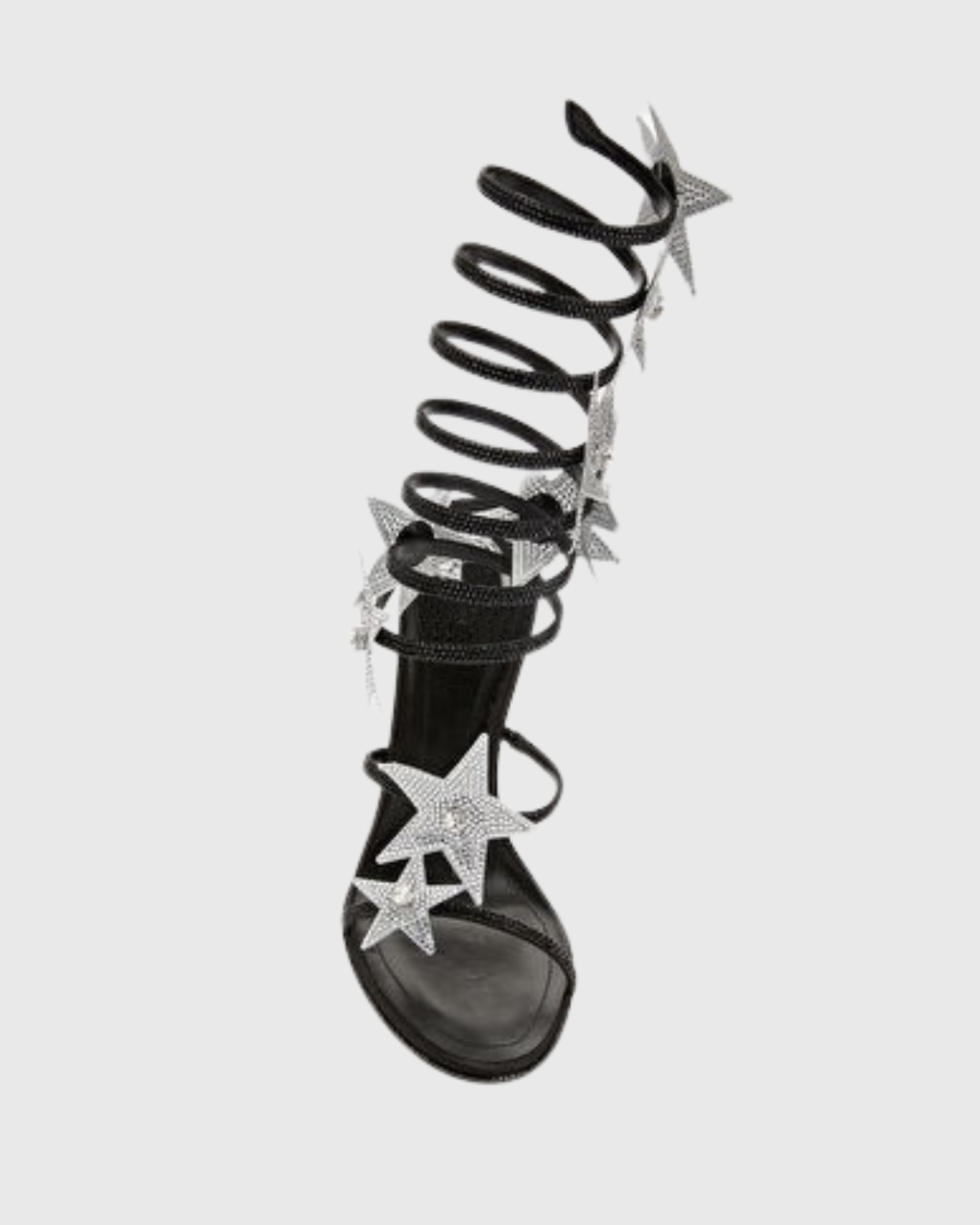Elisa Star Knee High Snake Sandals In Black