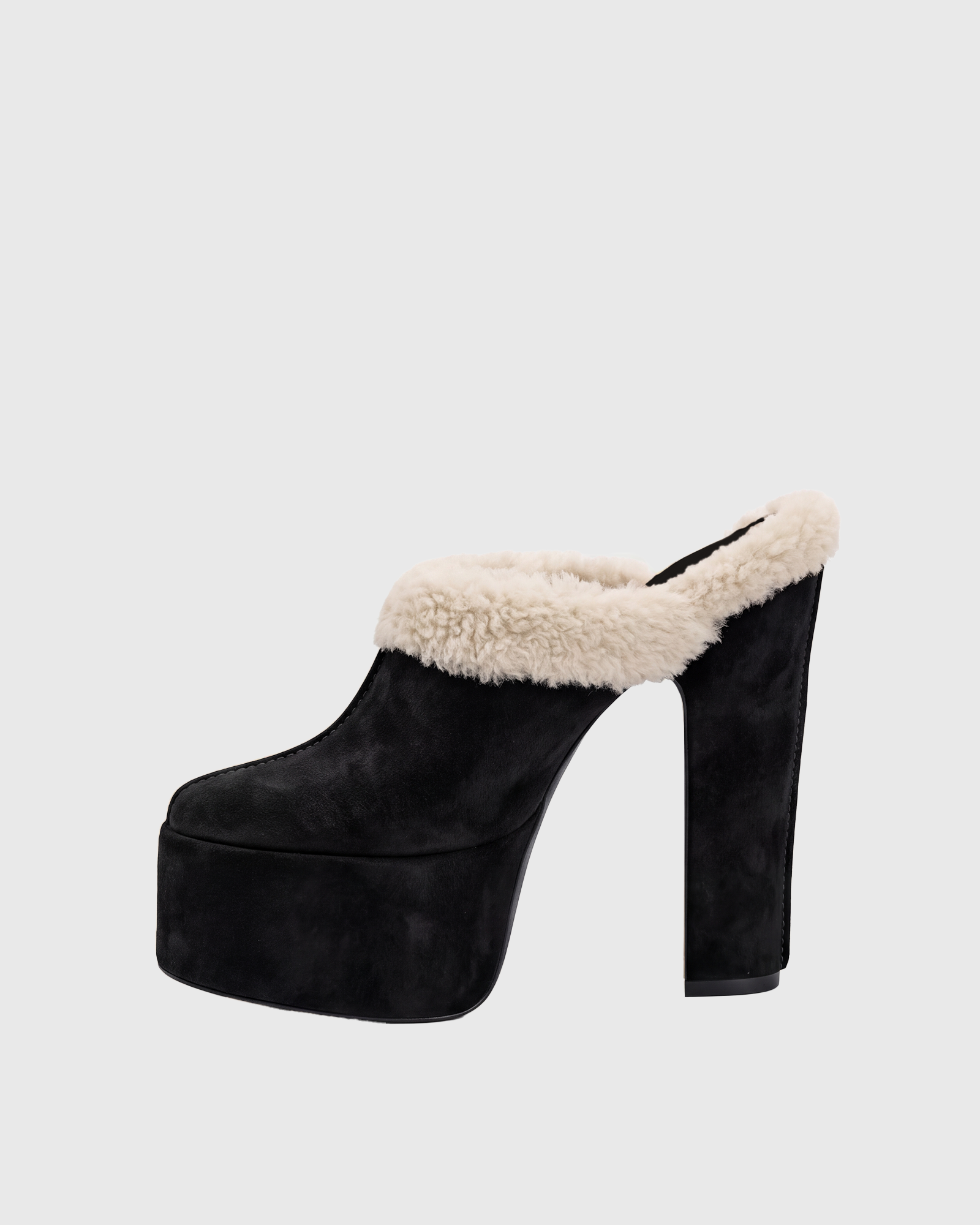 Martin Faux Fur Platform Mules In Black