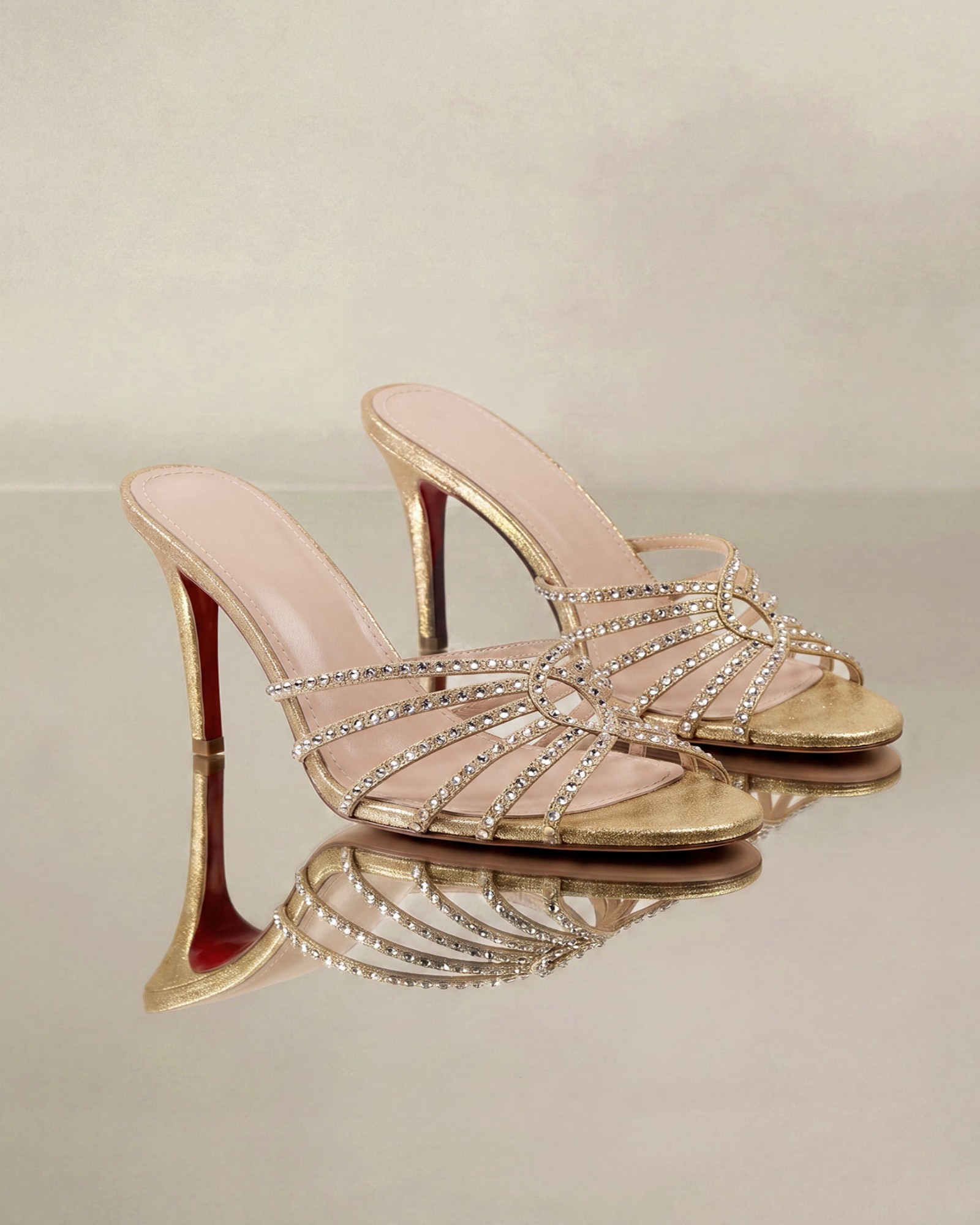 Kaeo Rhinestone Cage Mules In Gold