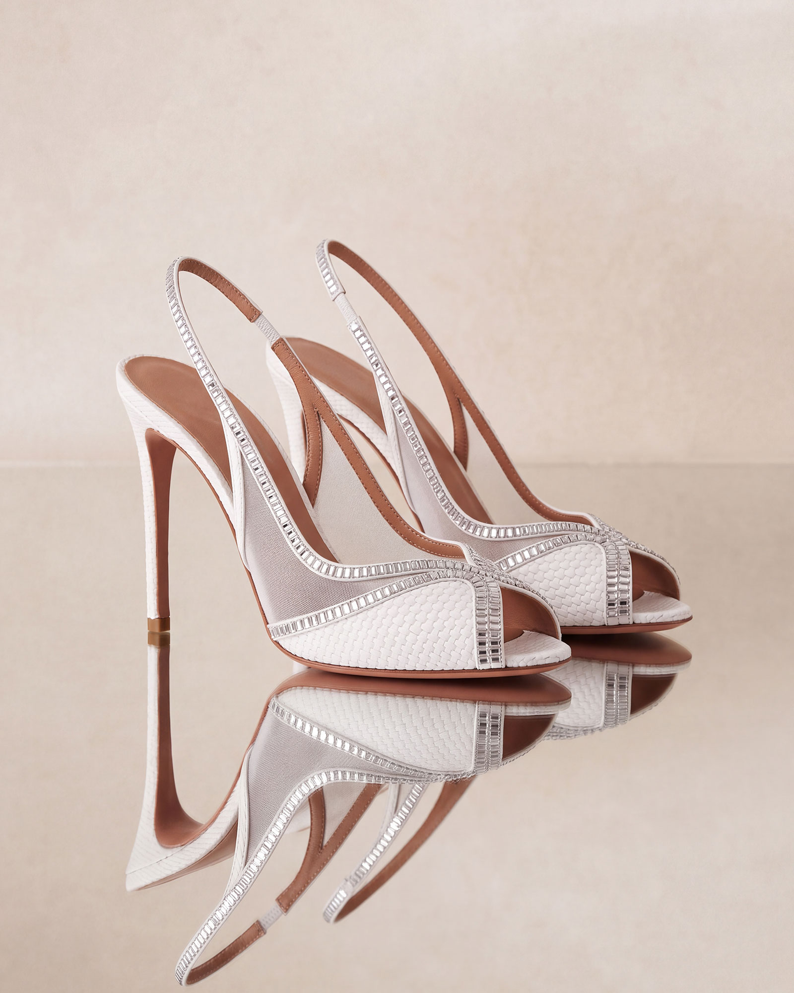 Atlus Rhinestone Slingback Sandals In White