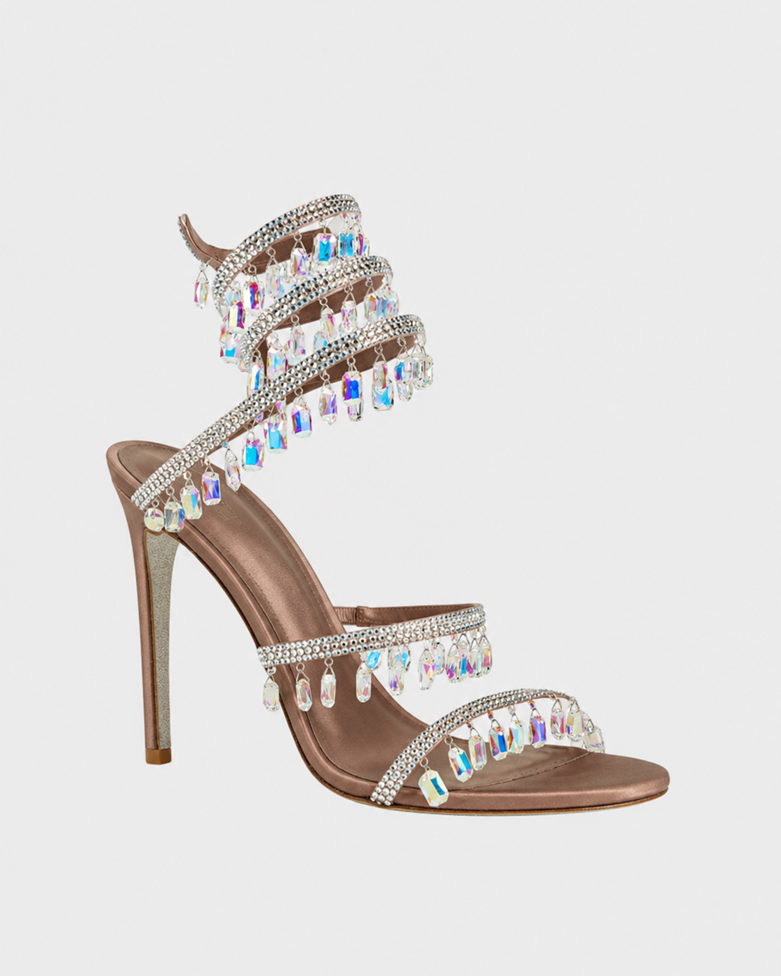 Elisa Diamond Fringe Snake Sandals In Chocolate
