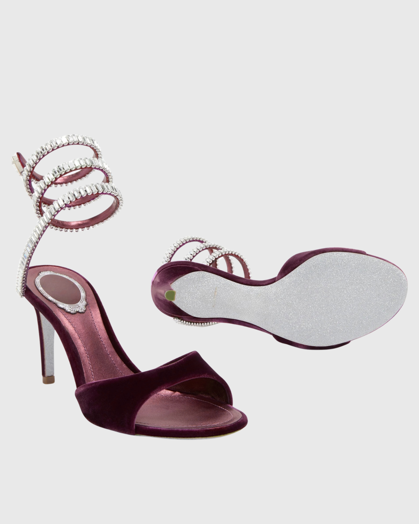 Elisa Rhinestone Velvet Lace Up Sandals In Wine