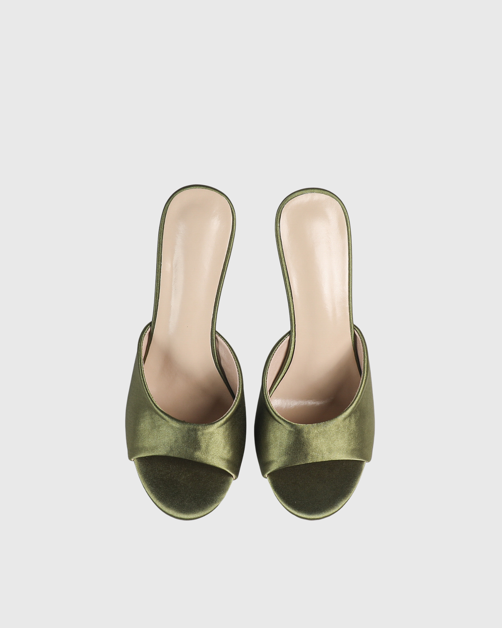Ismira Open Toe Satin Mules In Olive Green