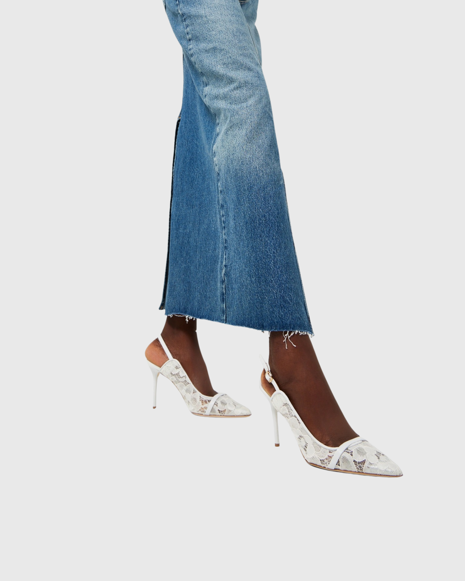 Faye Lace Slingback Pumps In White