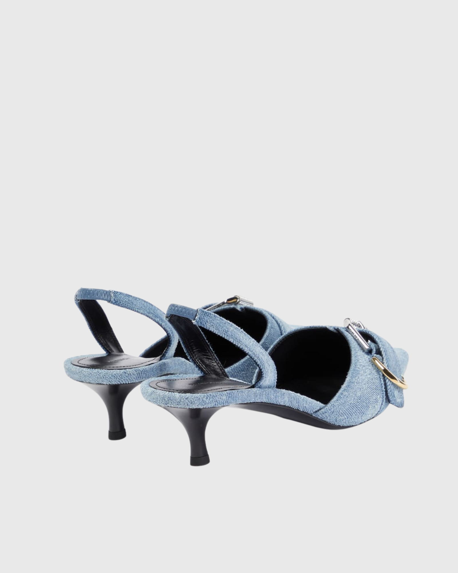 Gwendolyn Denim Buckle Heels In Light Blue