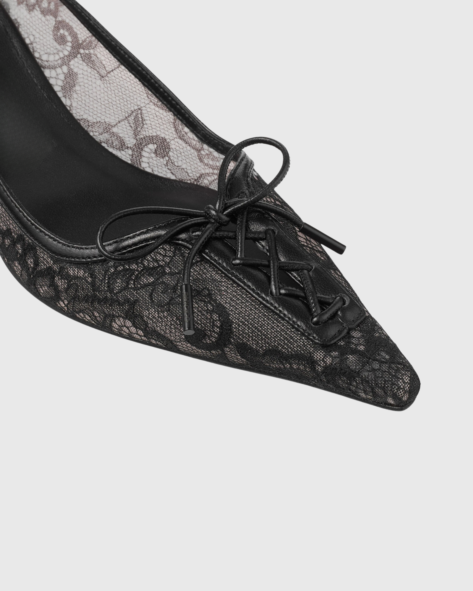 Vireya Lace Up Lace Kitten Heels In Black