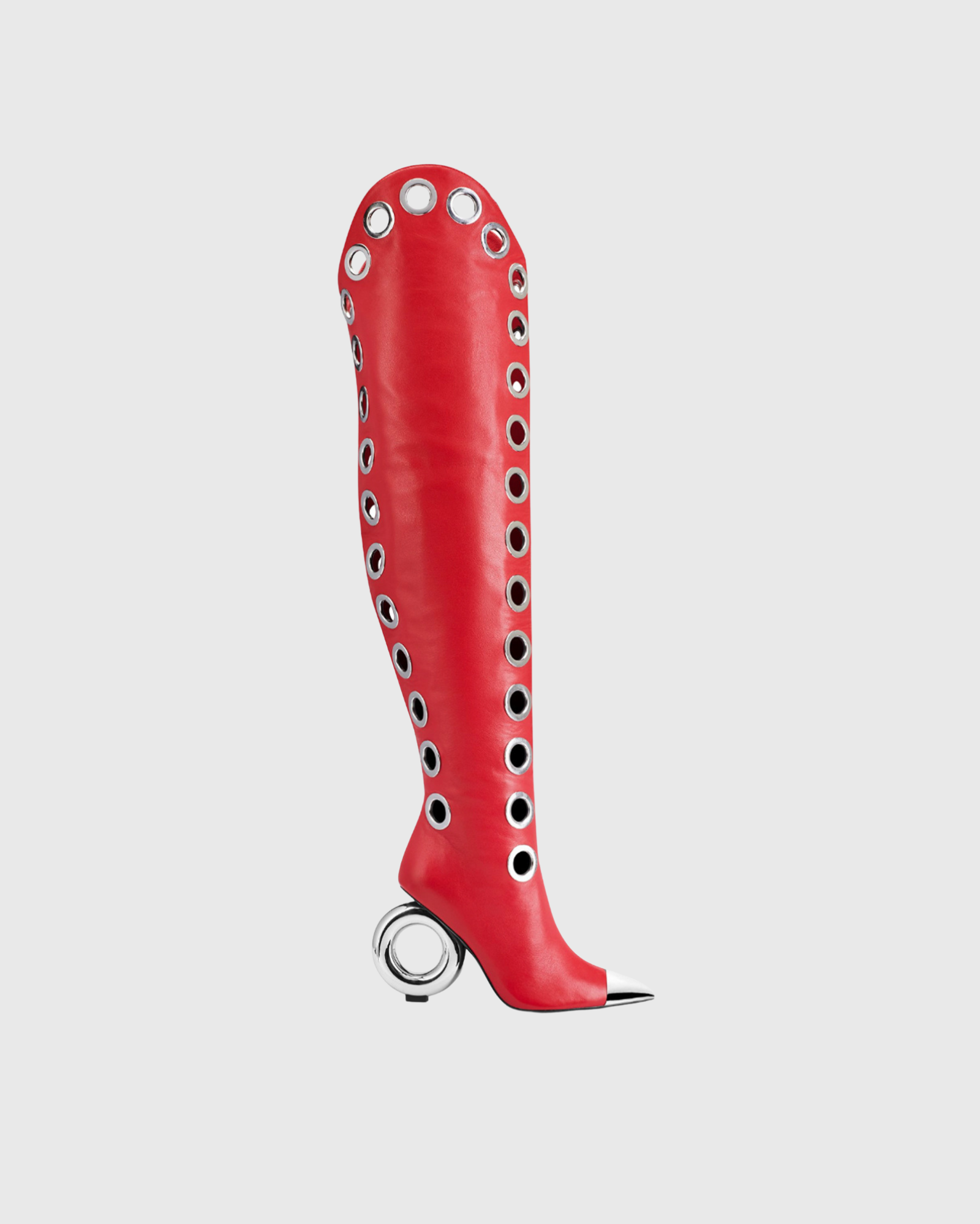 Julie Eyelet Knee High Boots In Red