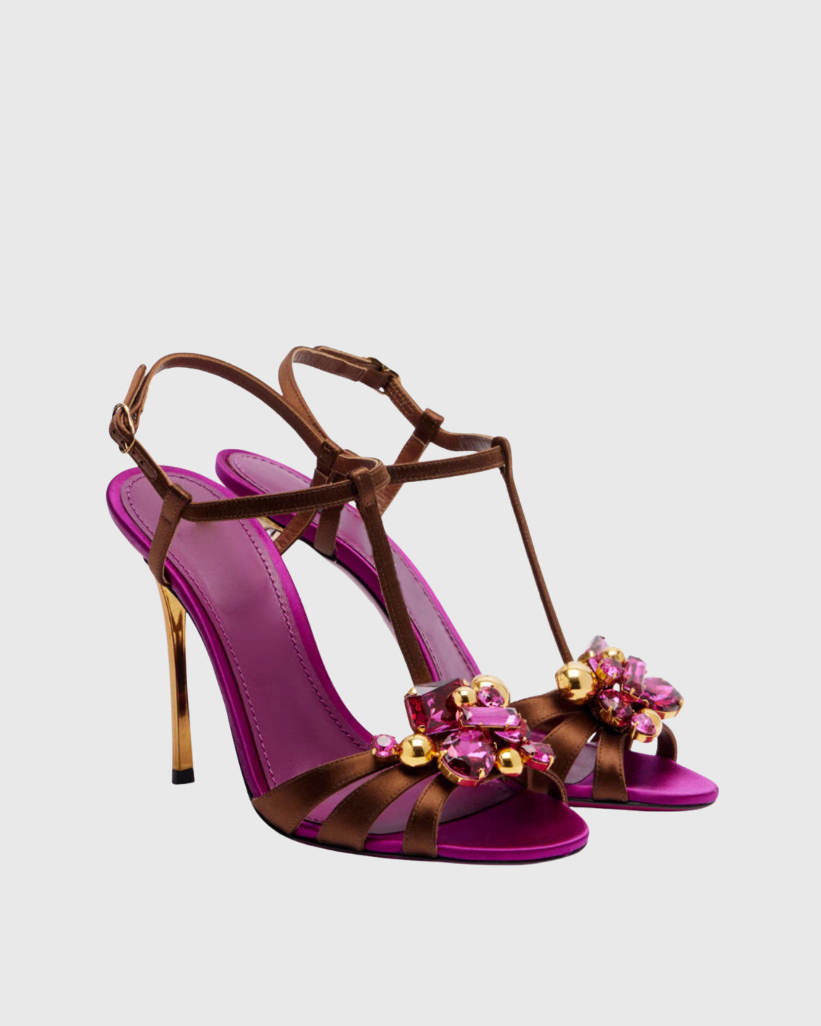 Lesly Jewel Floral T- Strap Sandals In Fuchsia