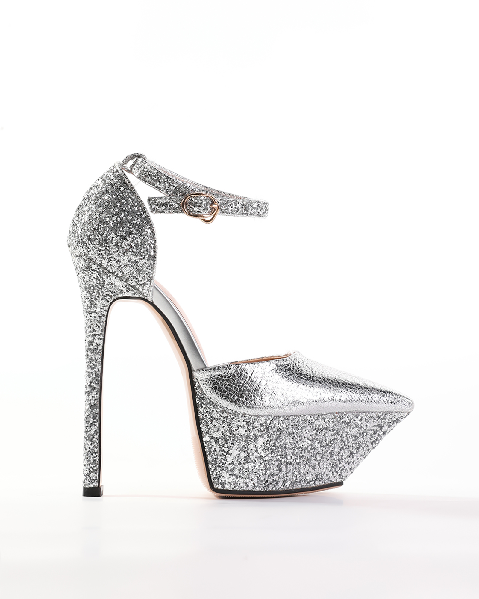 Agata Glitter Platform Heels In Silver