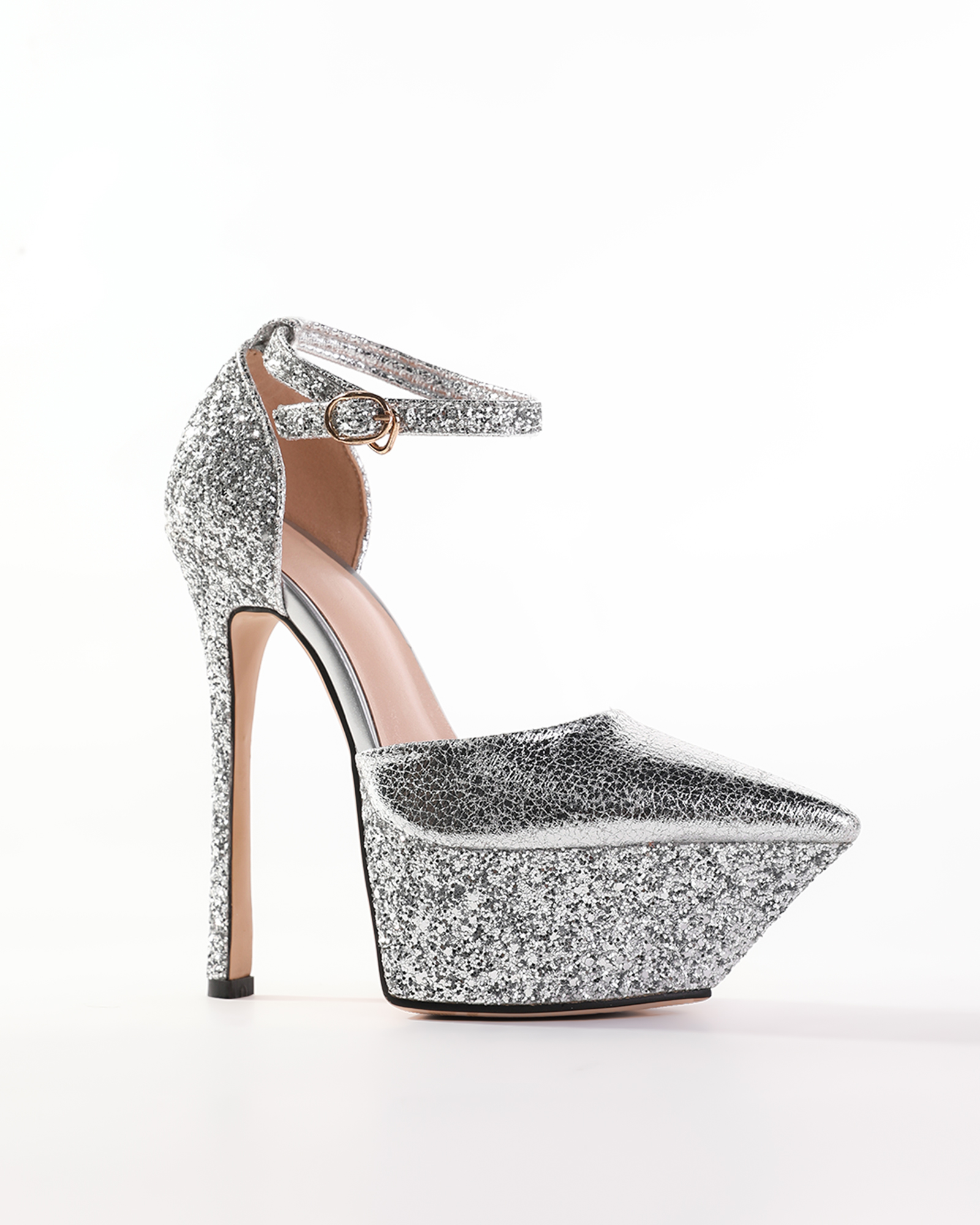 Agata Glitter Platform Heels In Silver