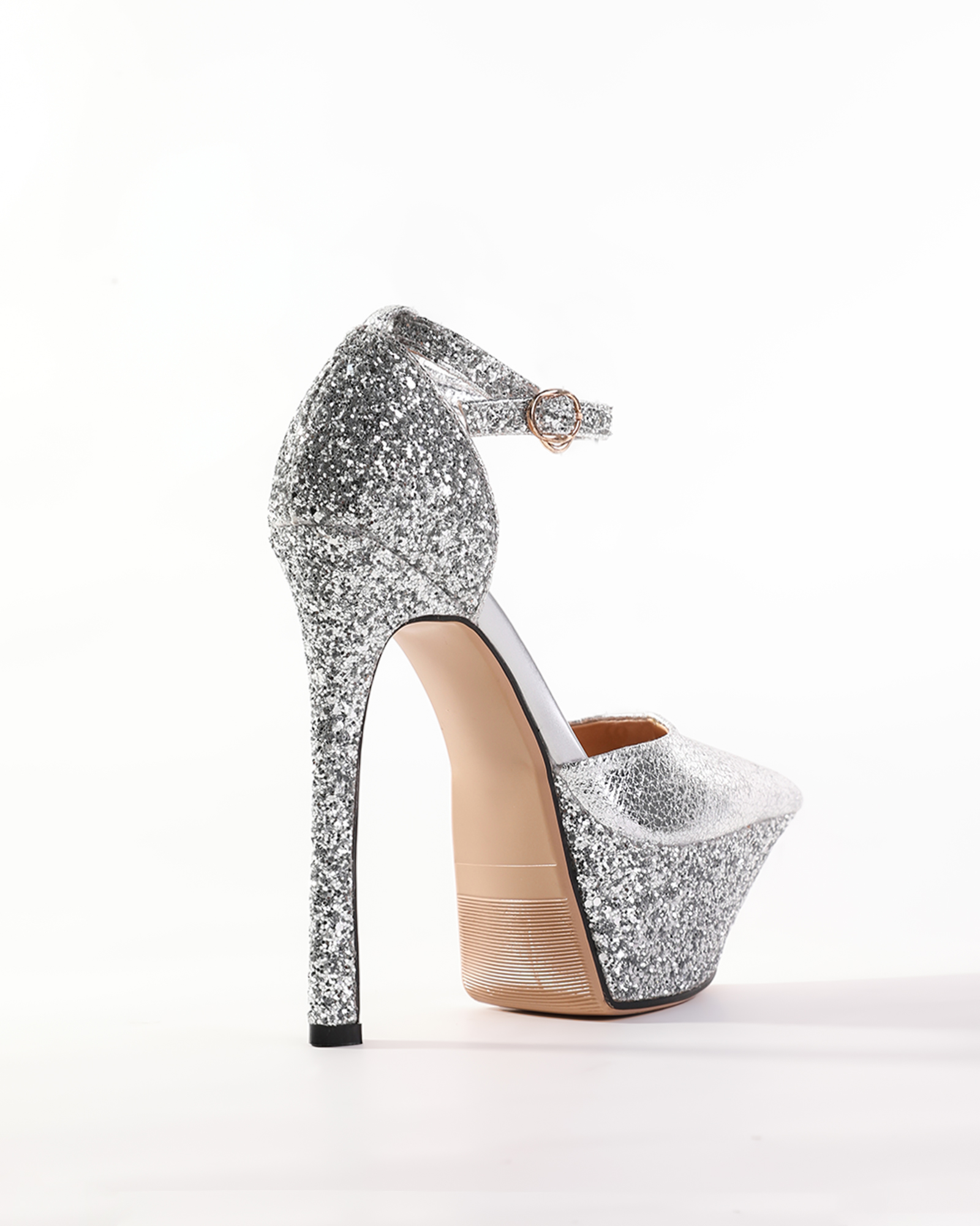 Agata Glitter Platform Heels In Silver