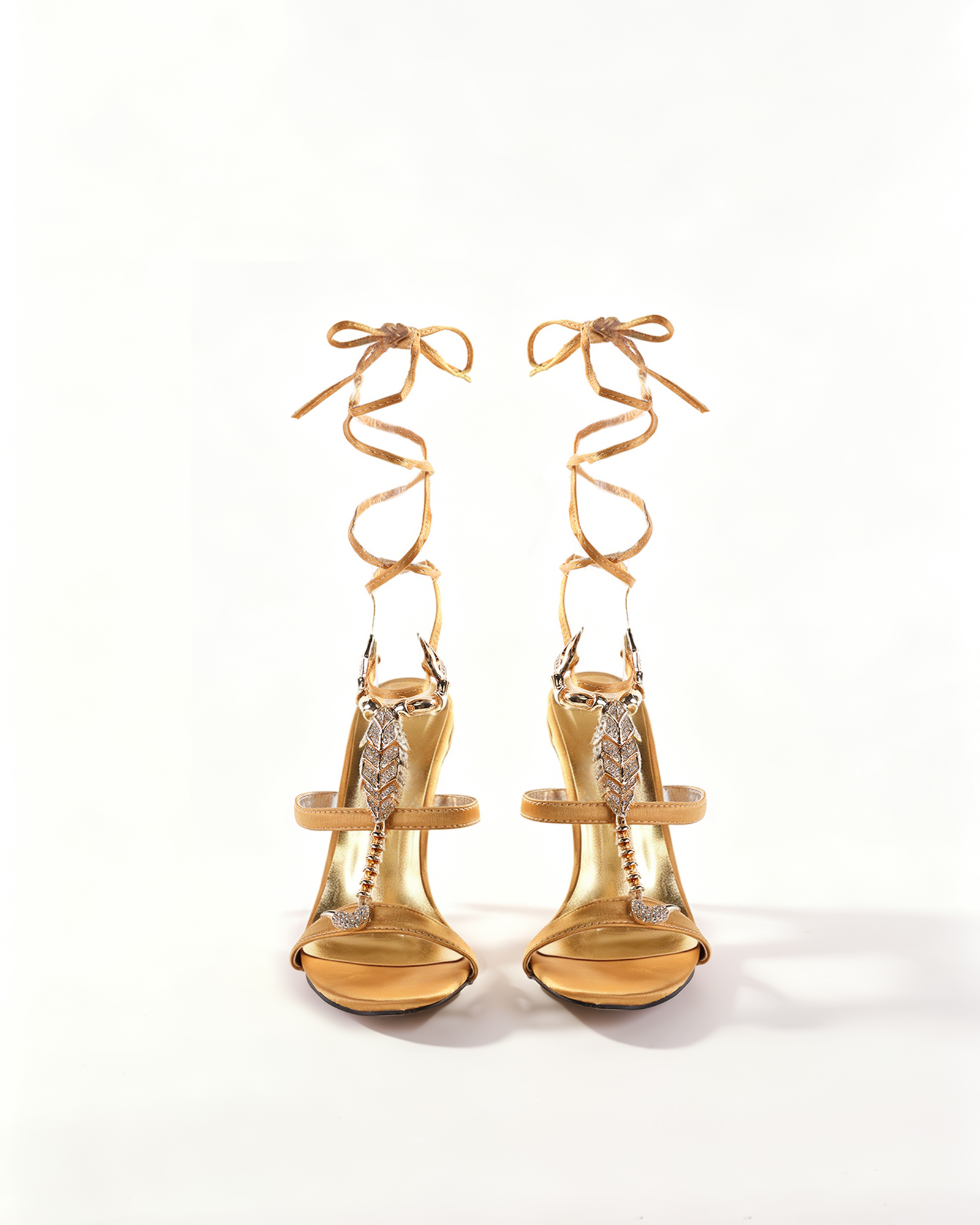 Pia Rhinestone Scorpion Lace Up Sandals In Gold