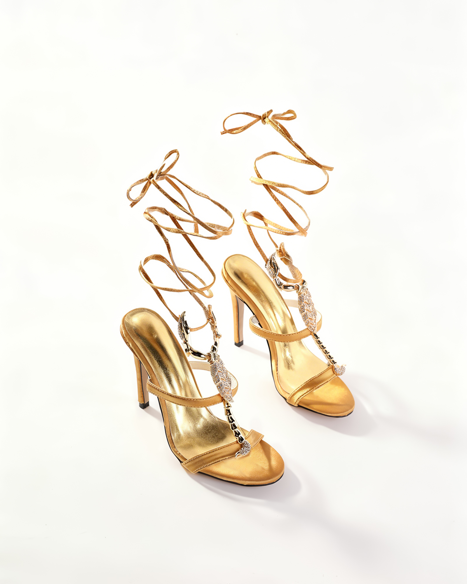 Pia Rhinestone Scorpion Lace Up Sandals In Gold