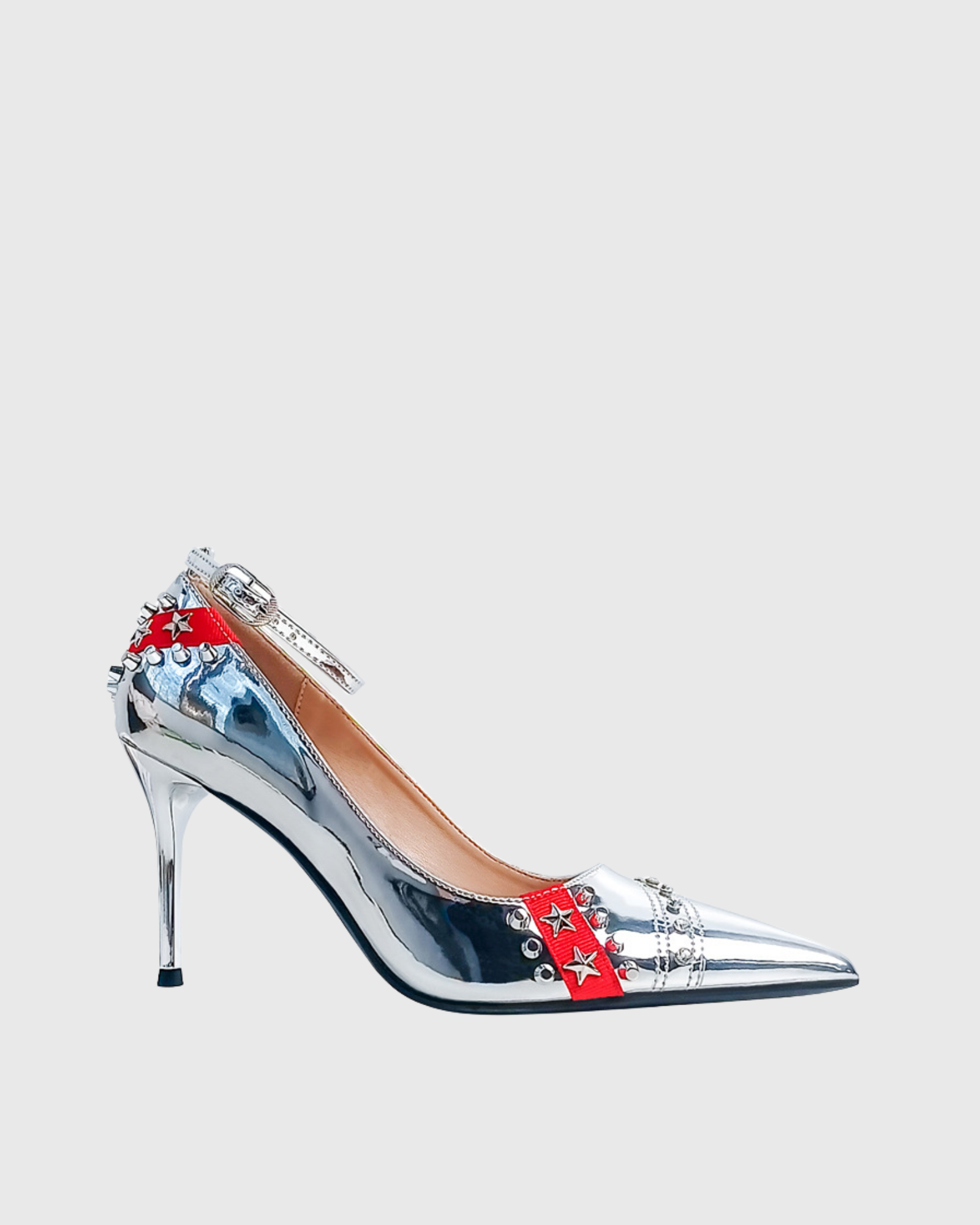 Mercia Star Studded Metallic Pumps In Sliver
