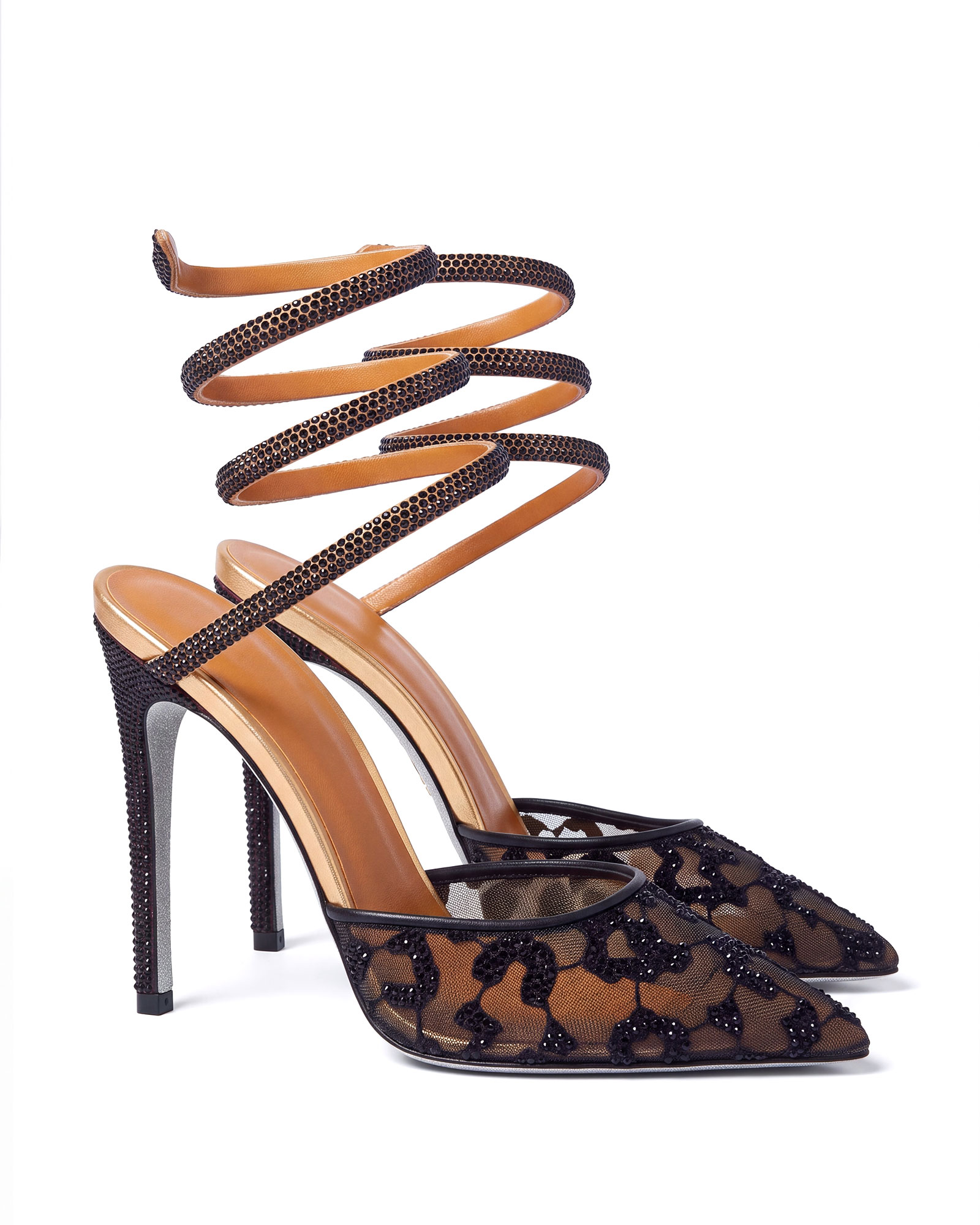Milja  Leopard Print Rhinestone Snake Pumps In Brown