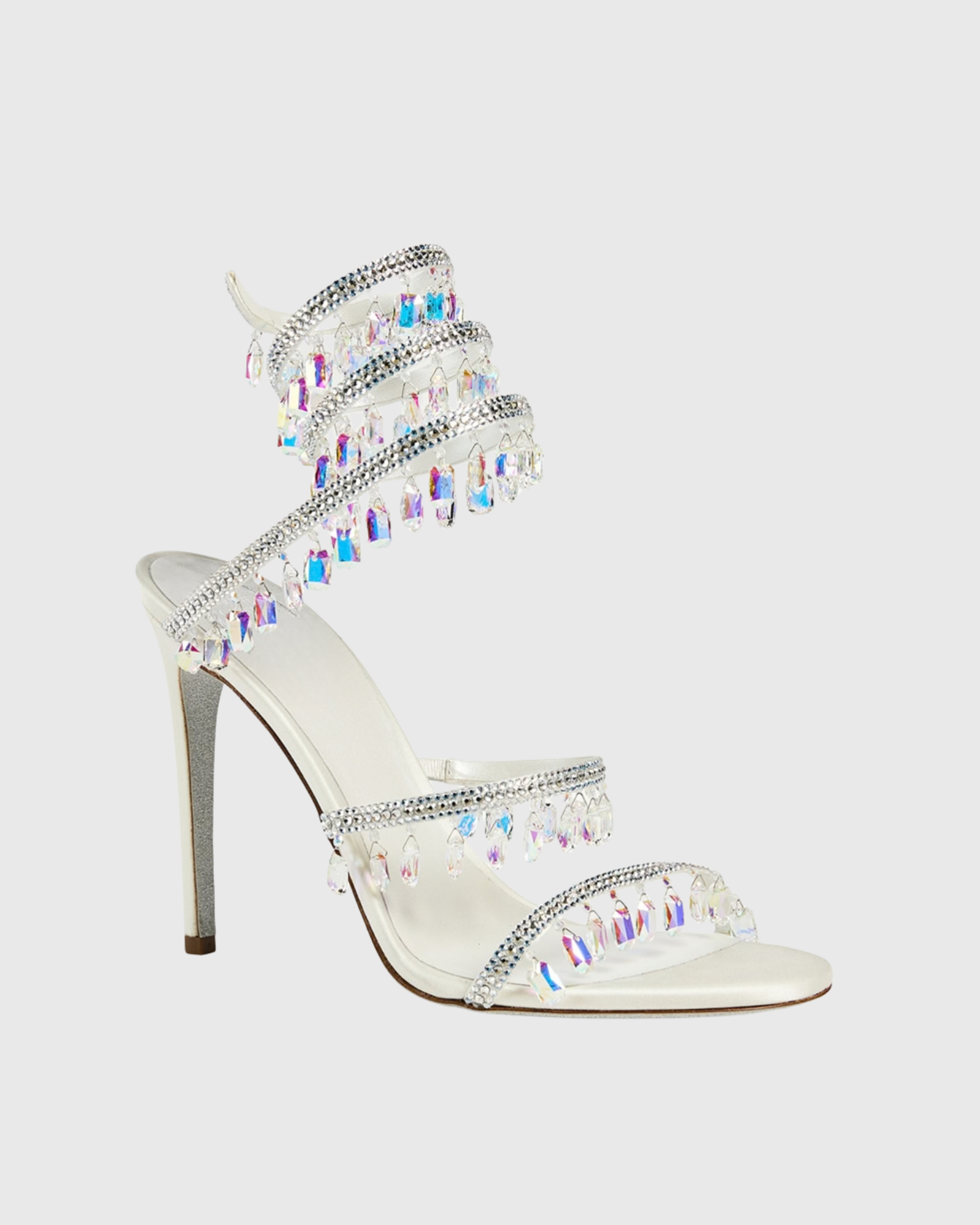 Elisa Diamond Fringe Snake Sandals In White