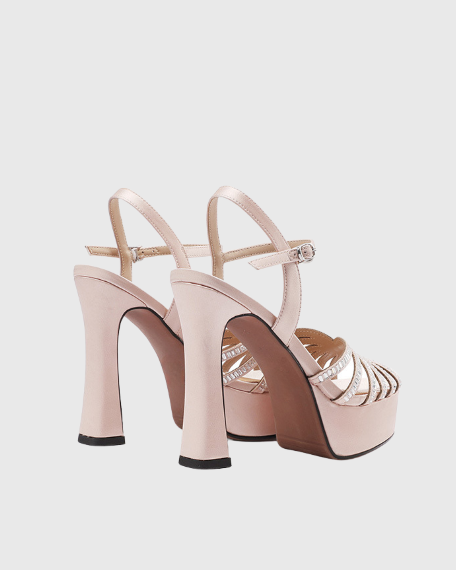 Harper Platform Rhinestone Satin Sandals In Beige