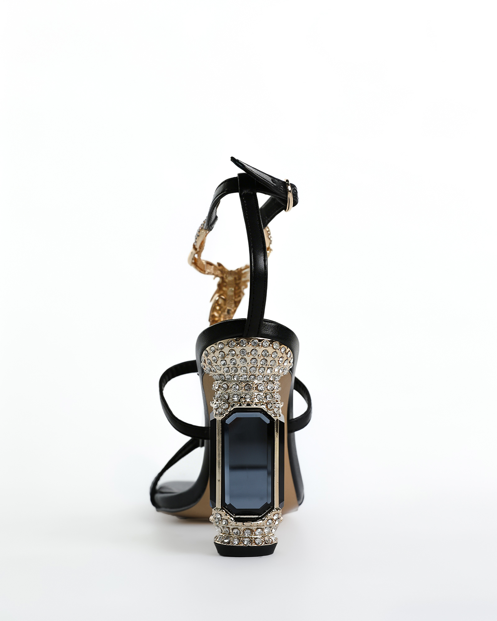 Pia Rhinestone Scorpion Strap Gem Heels In Black