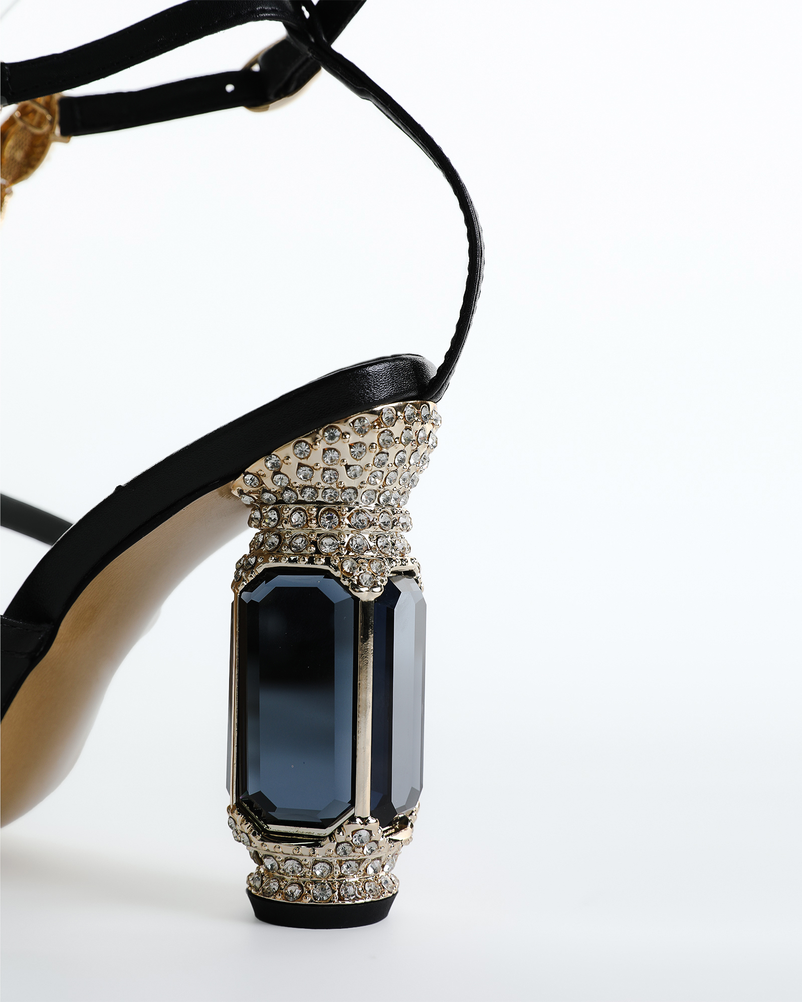 Pia Rhinestone Scorpion Strap Gem Heels In Black