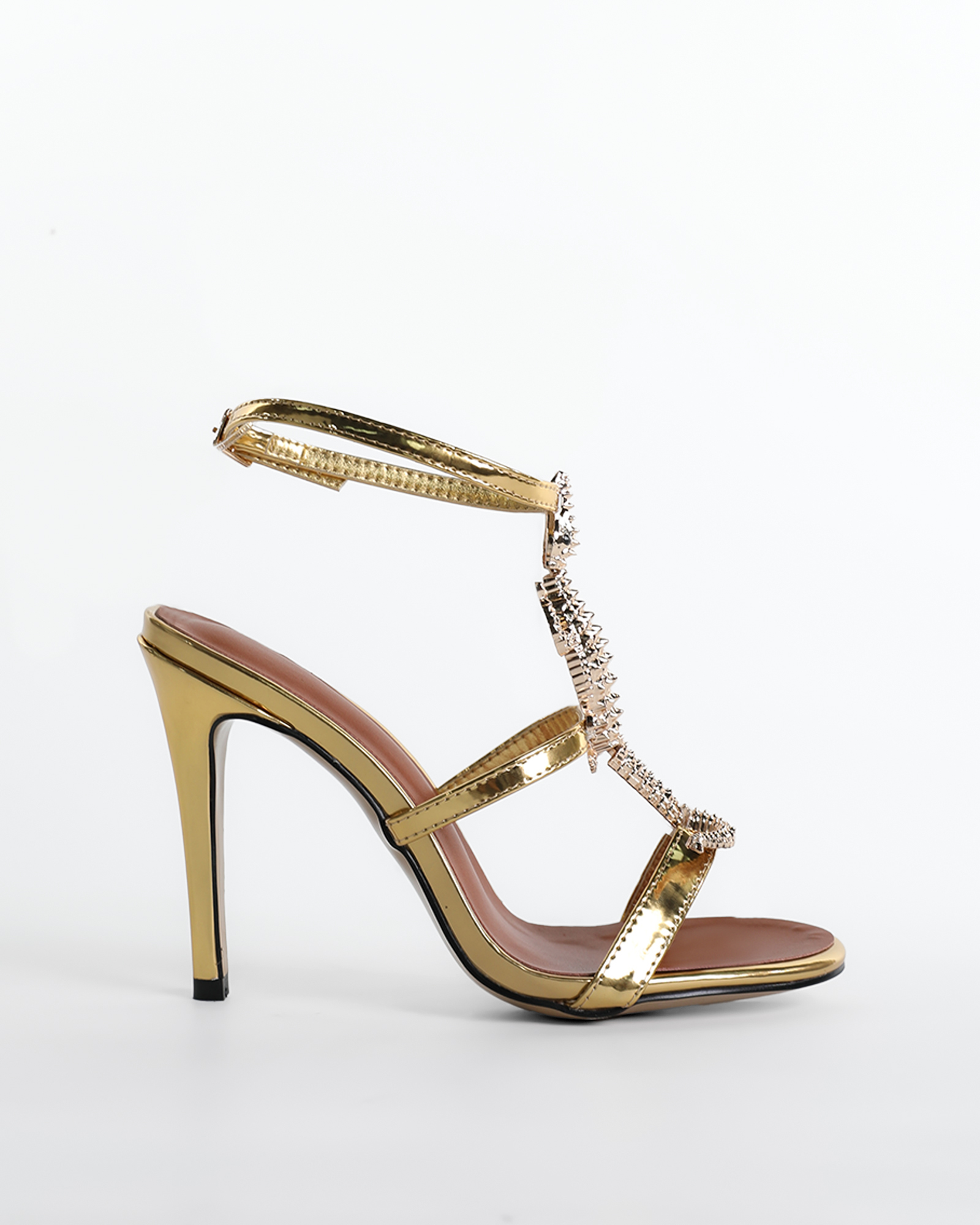 Pia Rhinestone Crocodile Strap Sandals In Gold